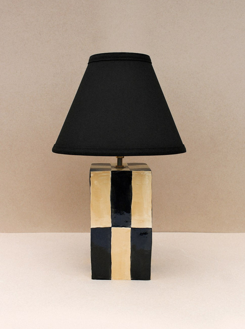 Socorro Lamp — close-up of ceramic base with black shade