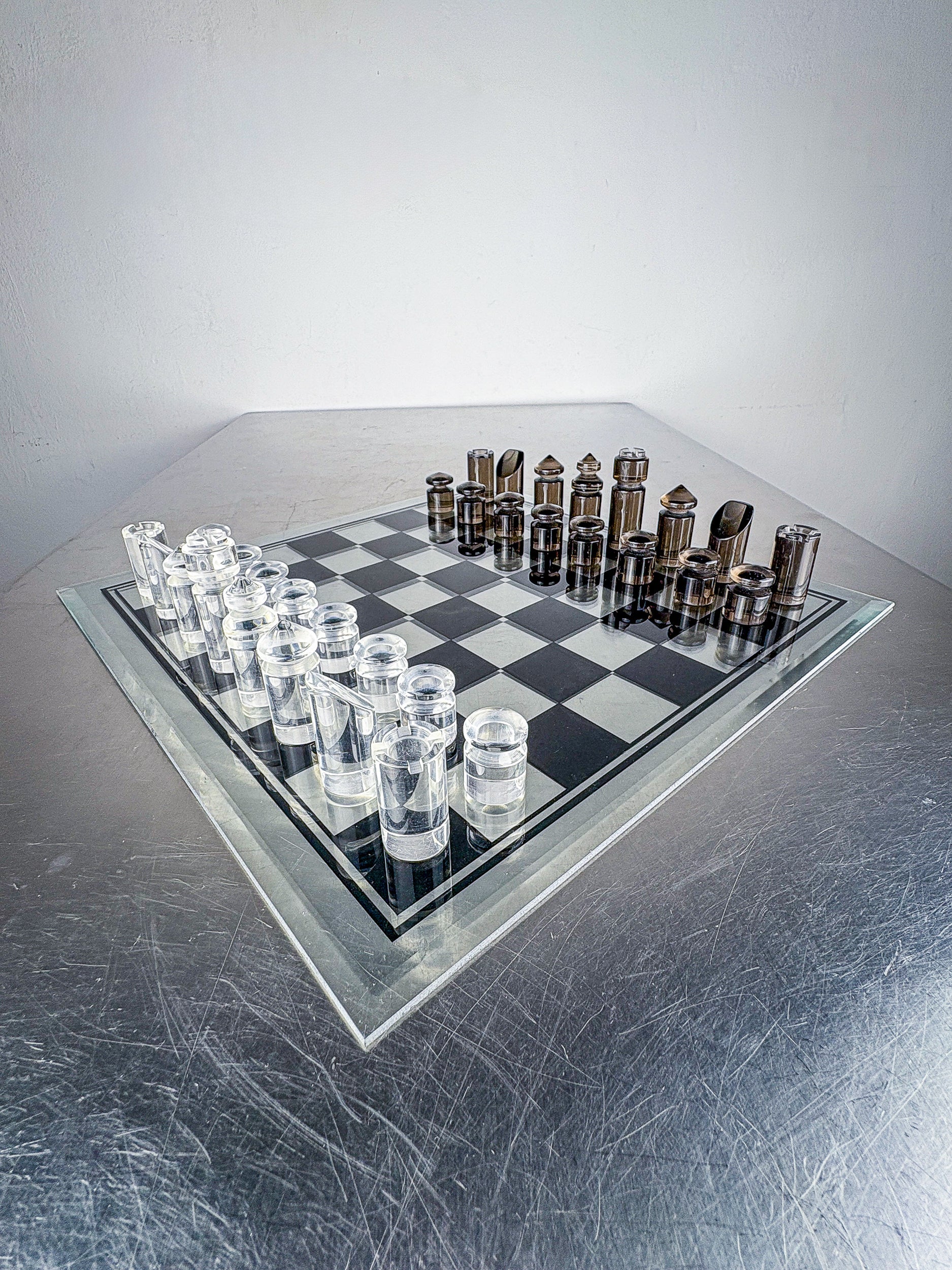 Felice Antonio Botta Acrylic Chessboard and glass board, Italy, 1970s — lifestyle setting