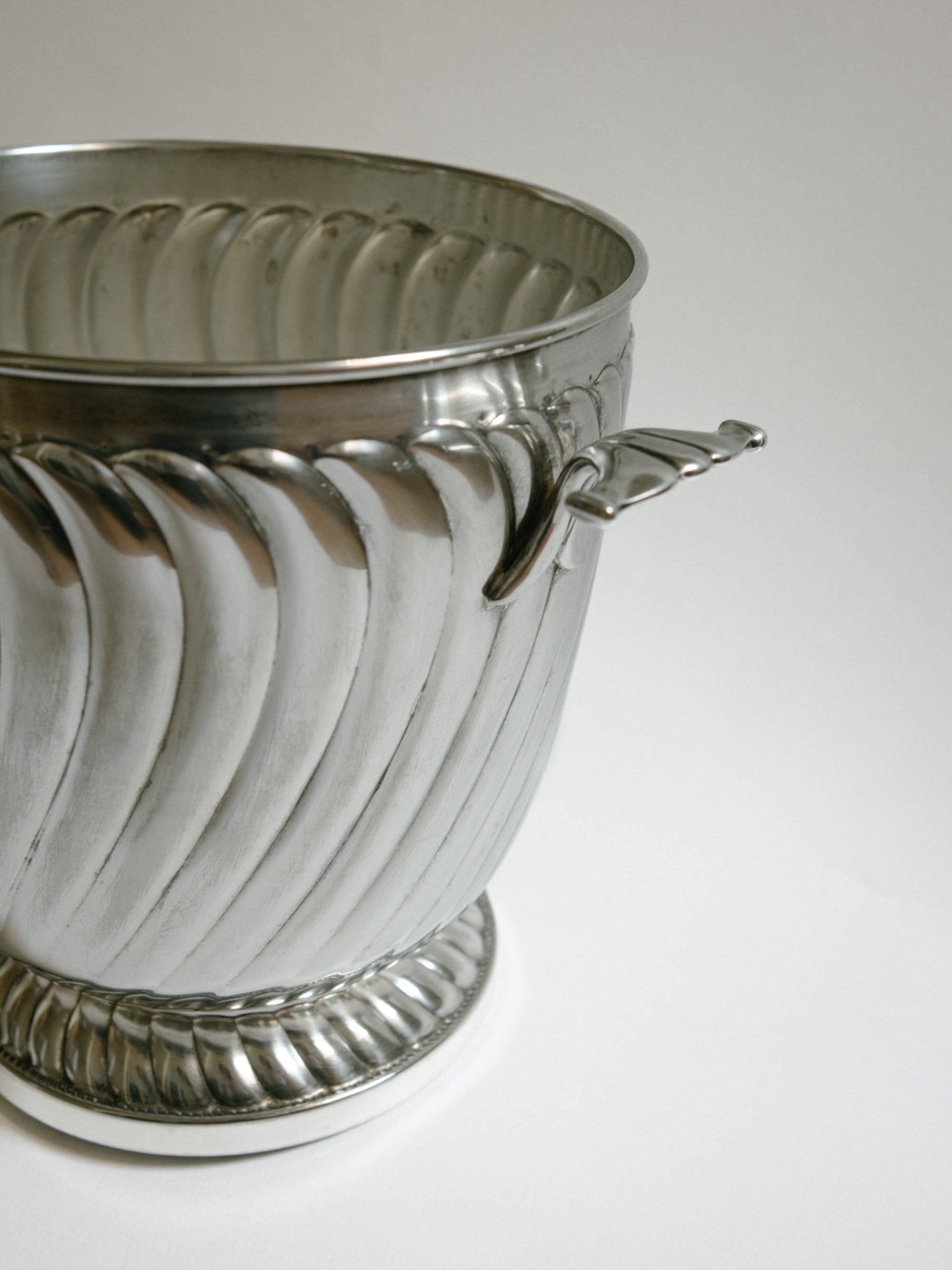 Italian Silver-Plated Ribbed Champagne Bucket, c. 1970s — lifestyle setting