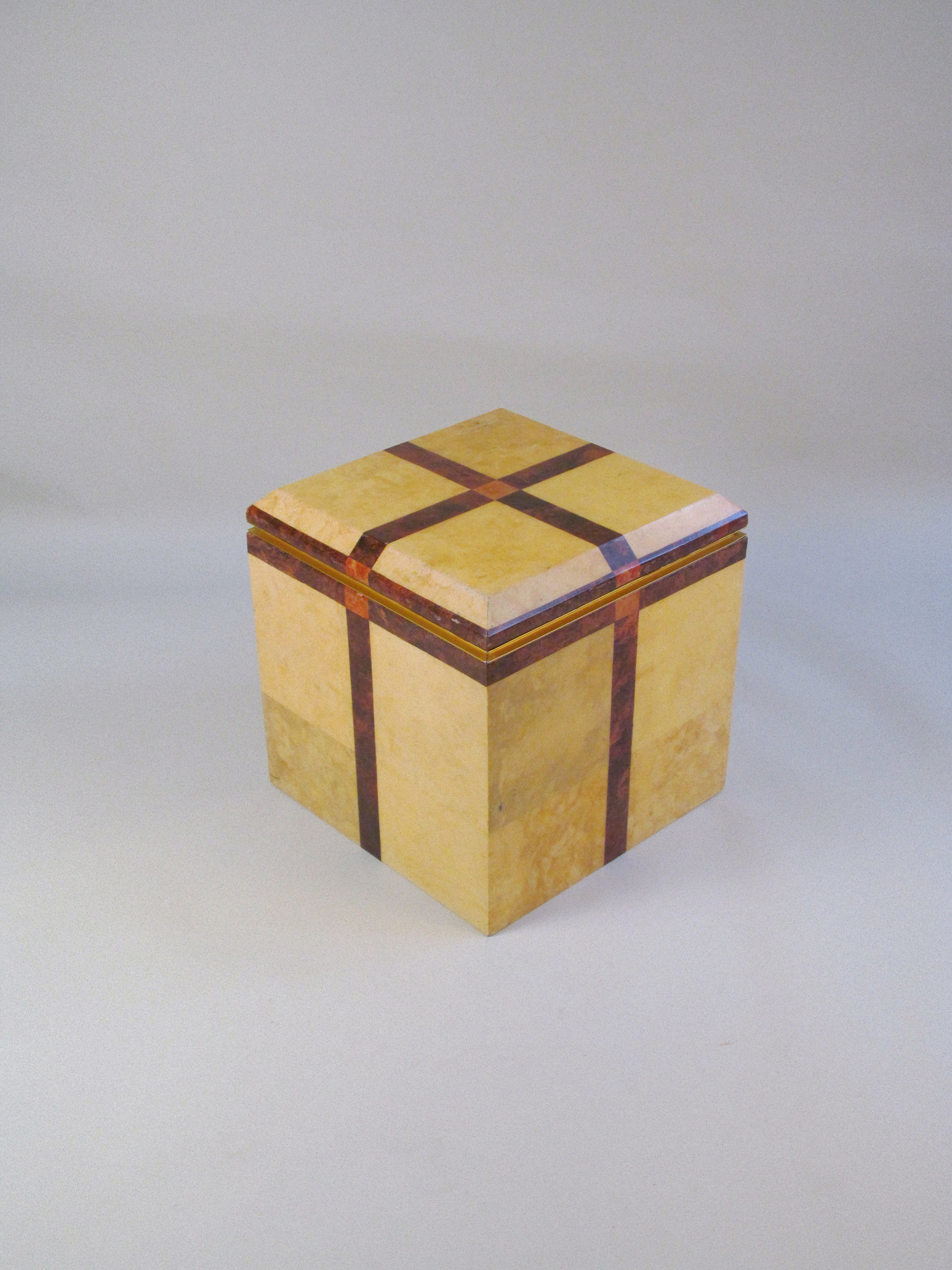Lacquered Parchment and Walnut Cube, c.1980 by Myakin | The Oblist — vintage lacquered box