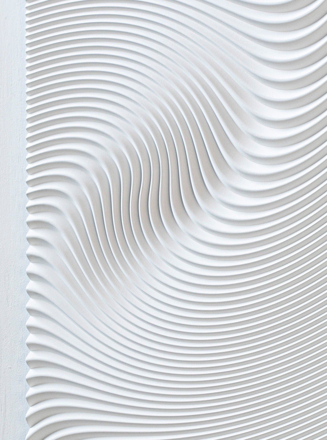 Wave White by Studio Arno Hoogland features a modern, abstract design with textured wavy lines, creating depth and movement through raised and recessed surfaces.