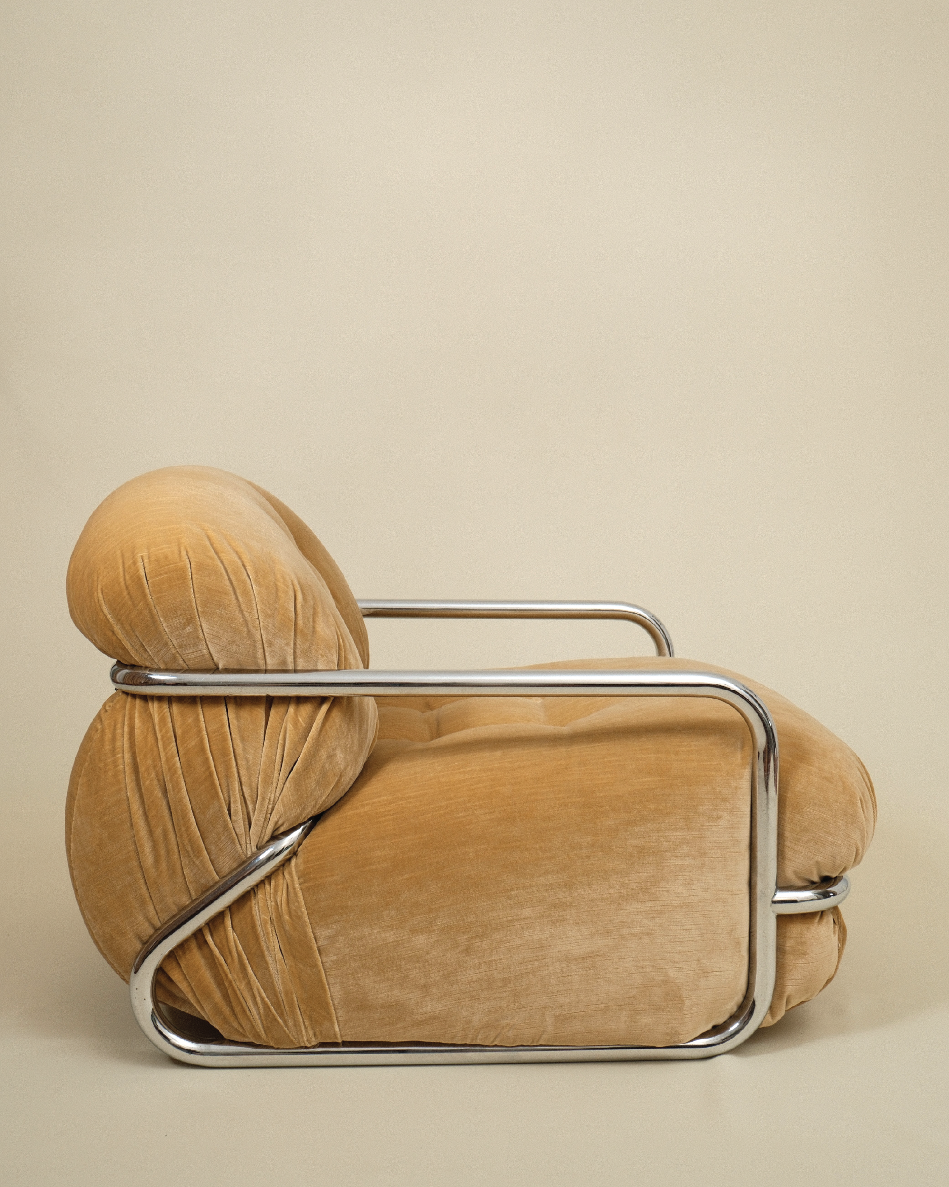 Mario Sabot Lounge Chair - Beige Velvet by Truffe Studio | The Oblist