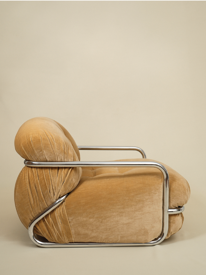 Mario Sabot Lounge Chair - Beige Velvet by Truffe Studio | The Oblist