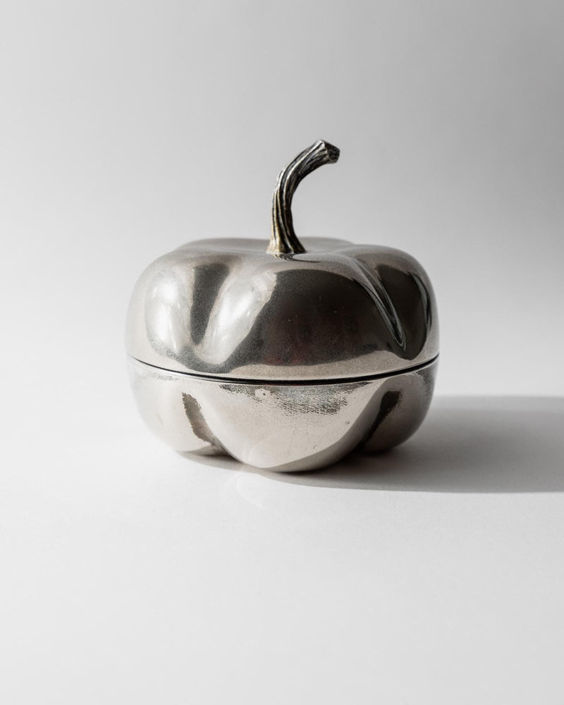 1970s Silver Plated Pumpkin Box by Bottega Jacobs | The Oblist — silver metal, vintage design