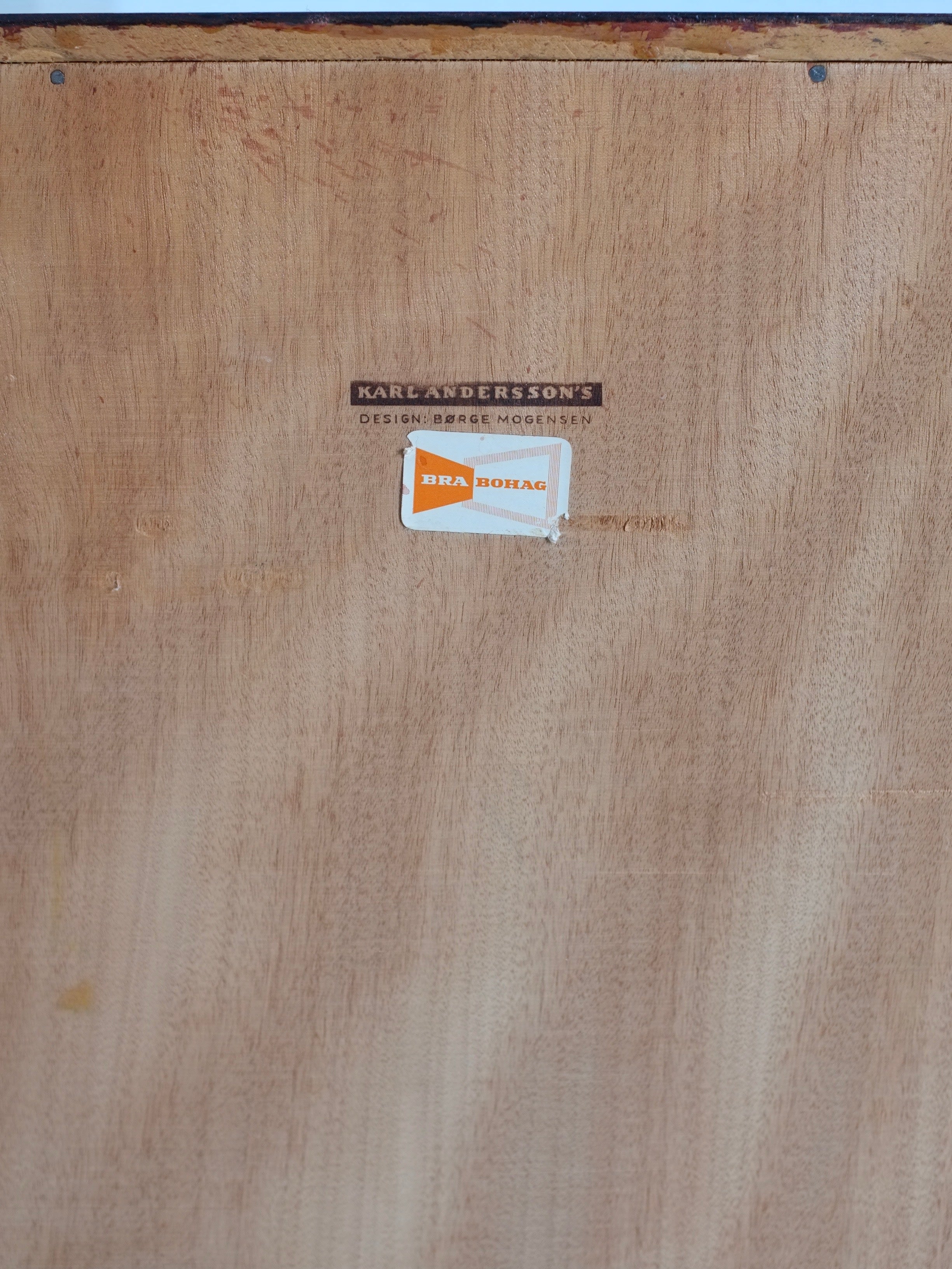 Chest of Drawers by Borge Mogensen for Karl Andersson's, Denmark 1950s — close-up of wood grain and label on back