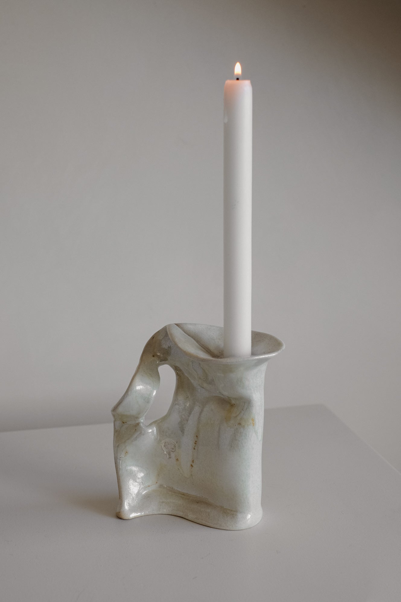 Sculptural Organic Ceramic Candle Holder — side angle