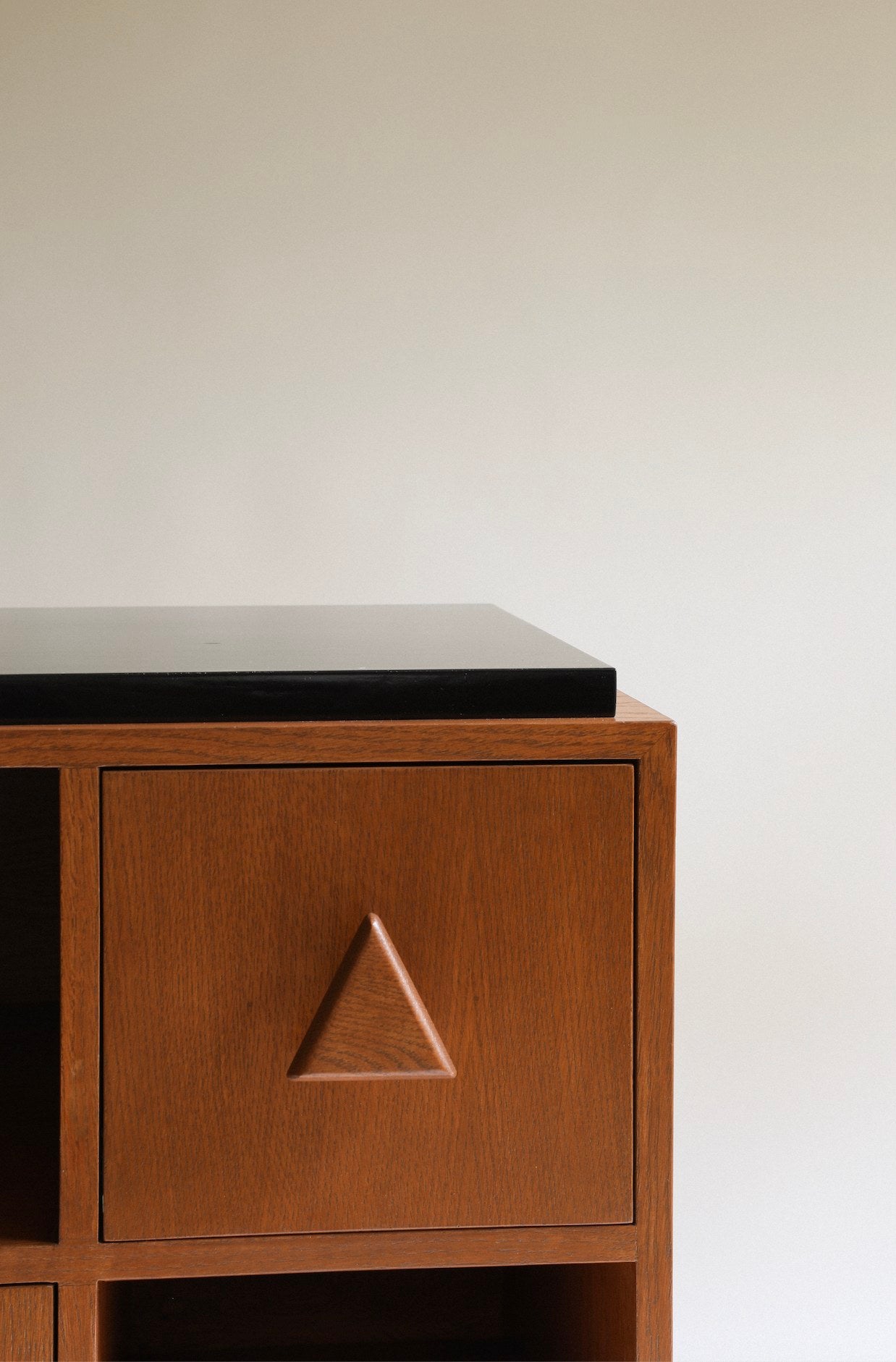 Felix Nightstand — close-up of wooden drawer with triangular handle