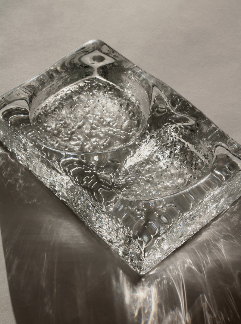 Kosta Boda glass ashtray detail showing textured bubble interior