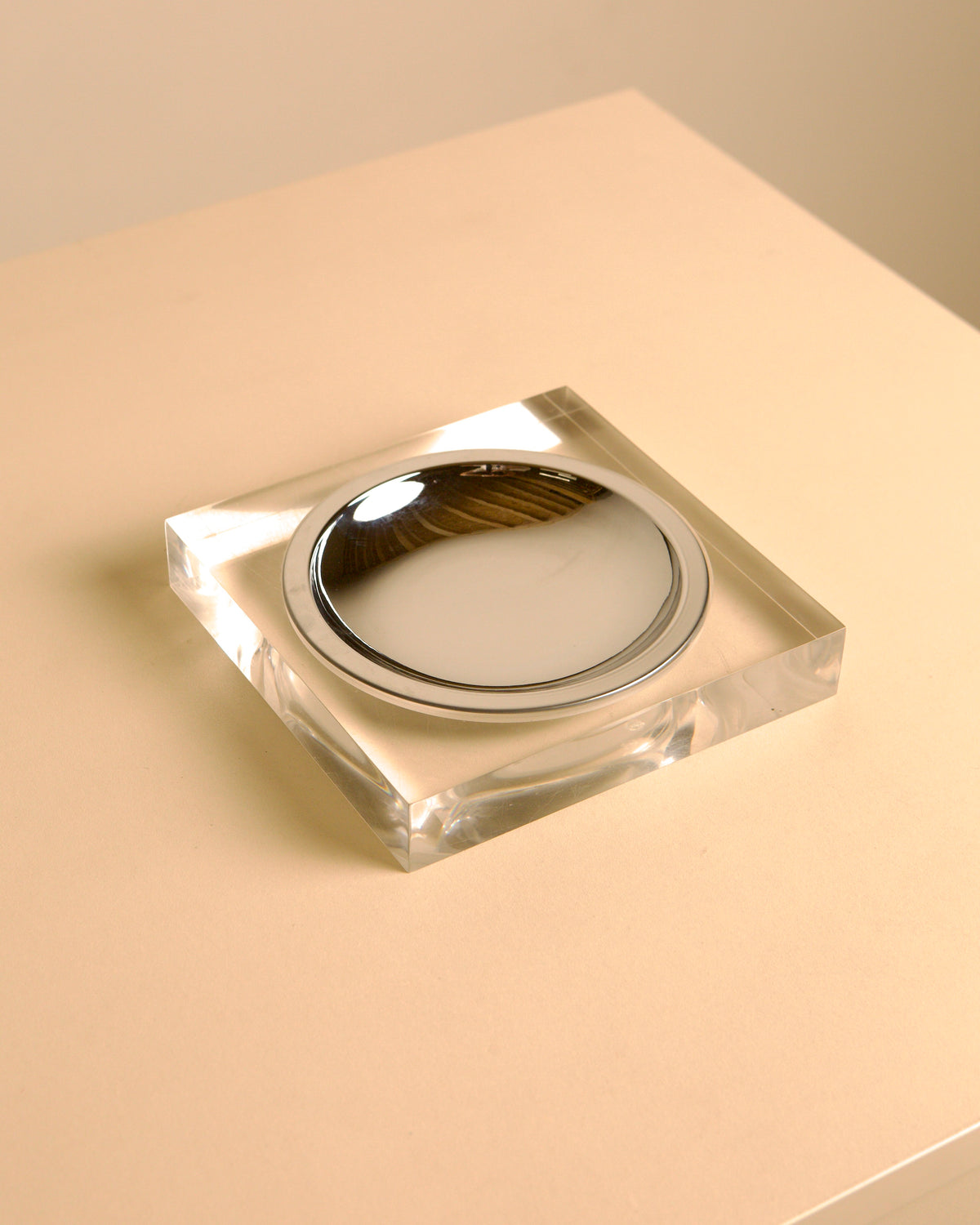 Italian square metal and plexiglass catch-all, 1970s by Treaptyque | The Oblist