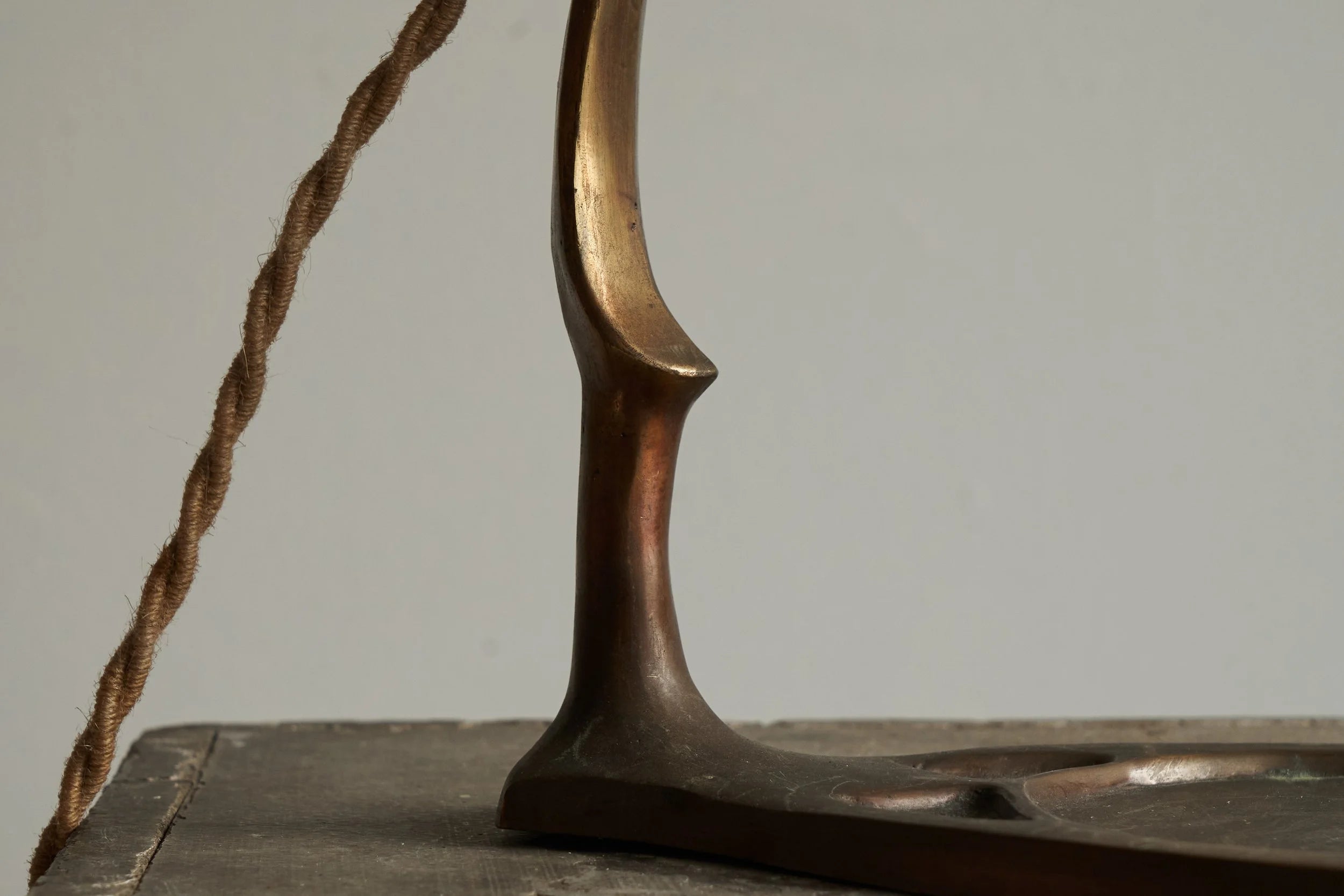 Art Nouveau Table Lamp in Sand Cast Brass and Etched Glass 1920s — close-up