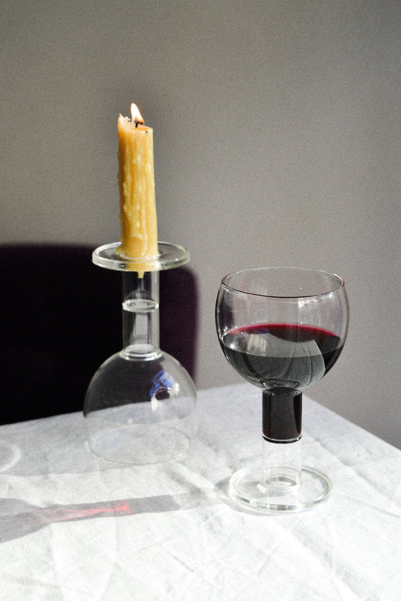 Set of 2 Wine Candle Glasses - Clear — close-up with red wine and candle