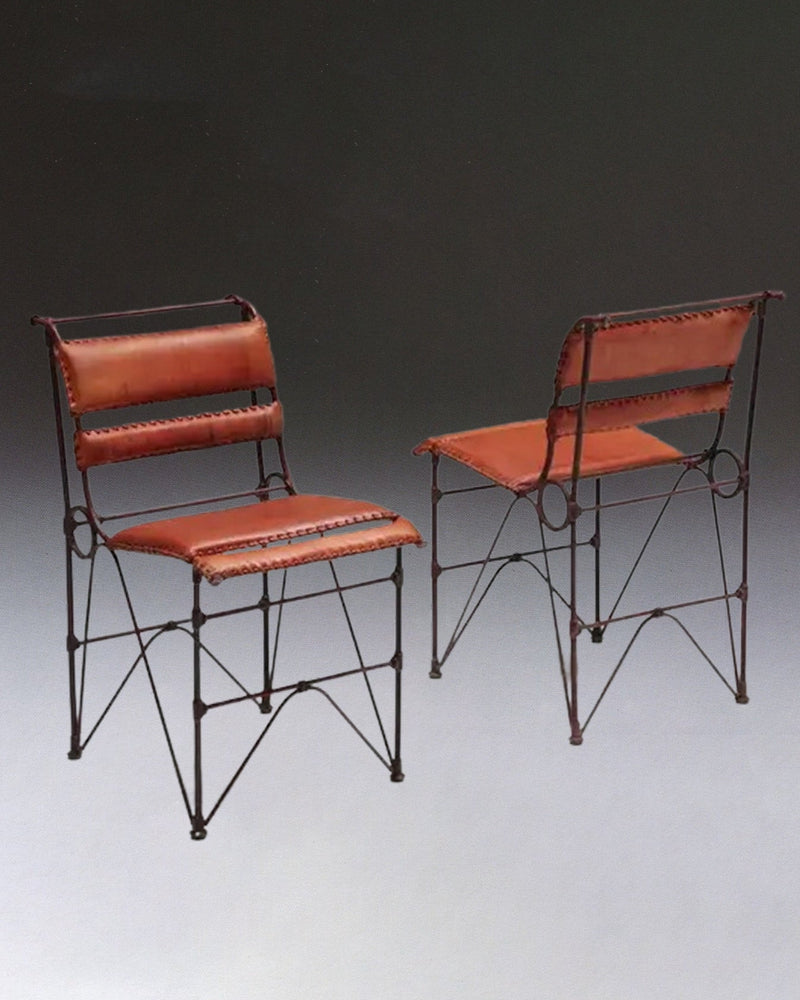 Pair of Brutalist Chairs by Ilana Goor | The Oblist — metal frame, leather seat
