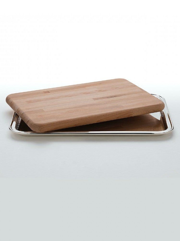 Silver-plated and beech wood Set — angled view on neutral background