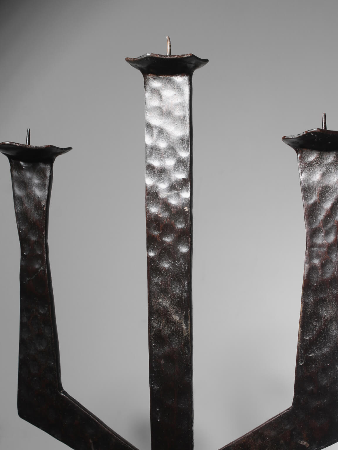 Brutalist Hammered Texture Metal Candelabrum — lifestyle setting