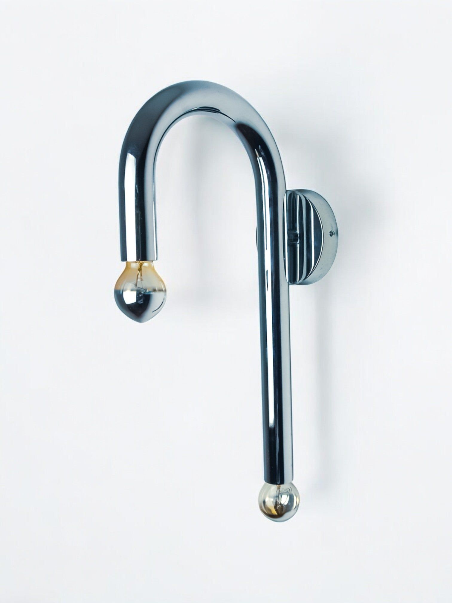 Space-age tubular wall lamp, chromed metal, Italy, 1970 — side angle