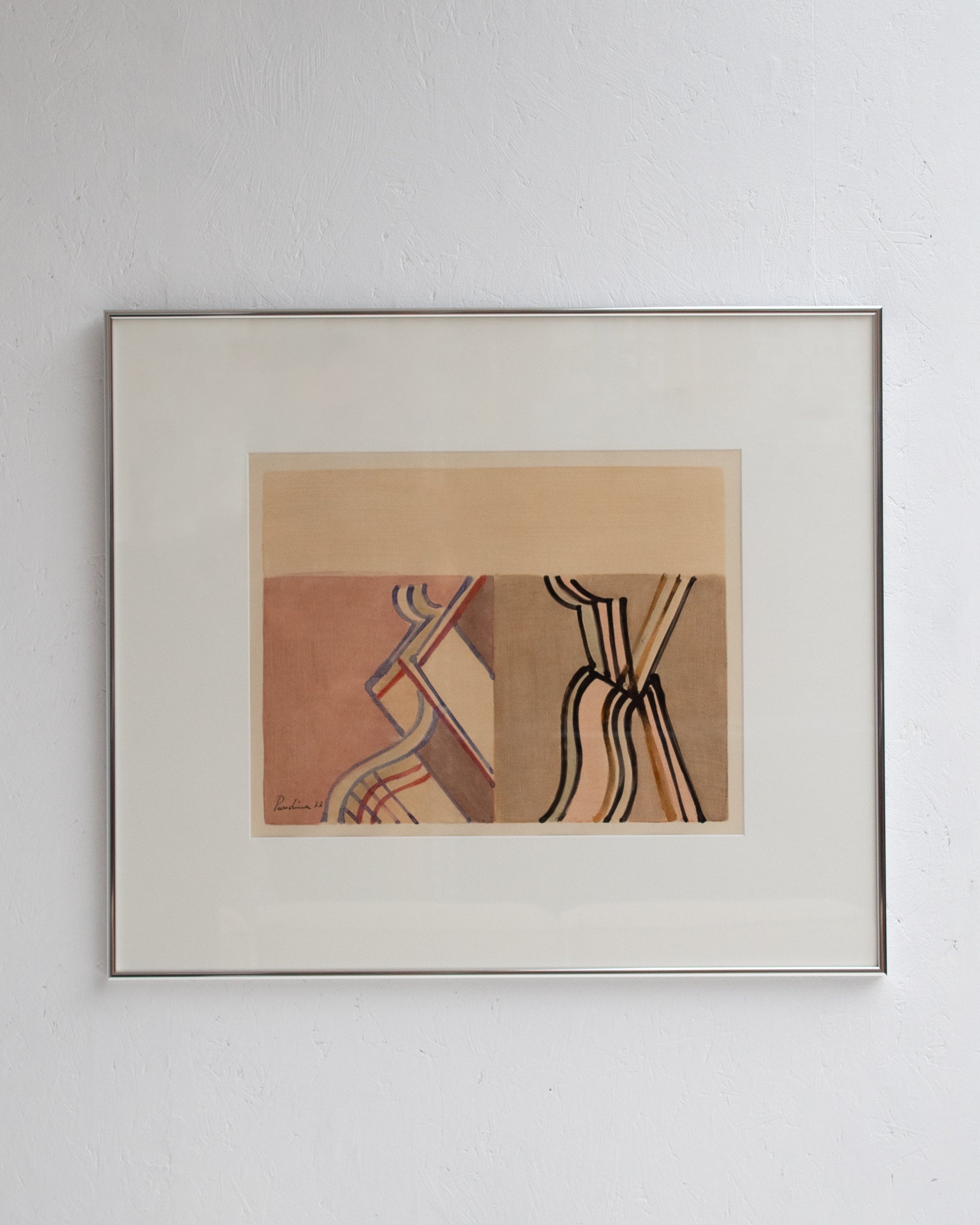 Mid Century Italian Work on Paper by Malata Antwerp | The Oblist — framed drawing, neutral tones