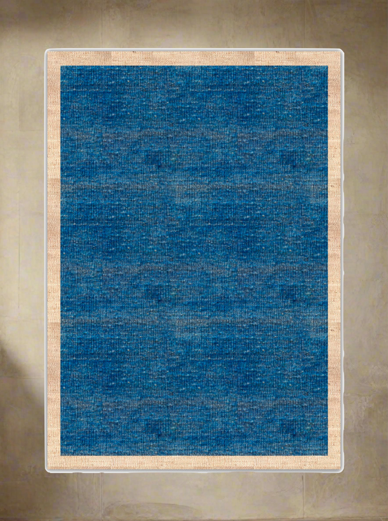 Contrast Border Kilim - Handwoven Rug — close-up of blue textile detail