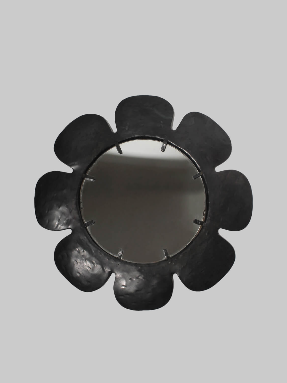 Vintage Eight Petal Hand Hammered Cast Iron Wall Mirror by Vintage Stories | The Oblist