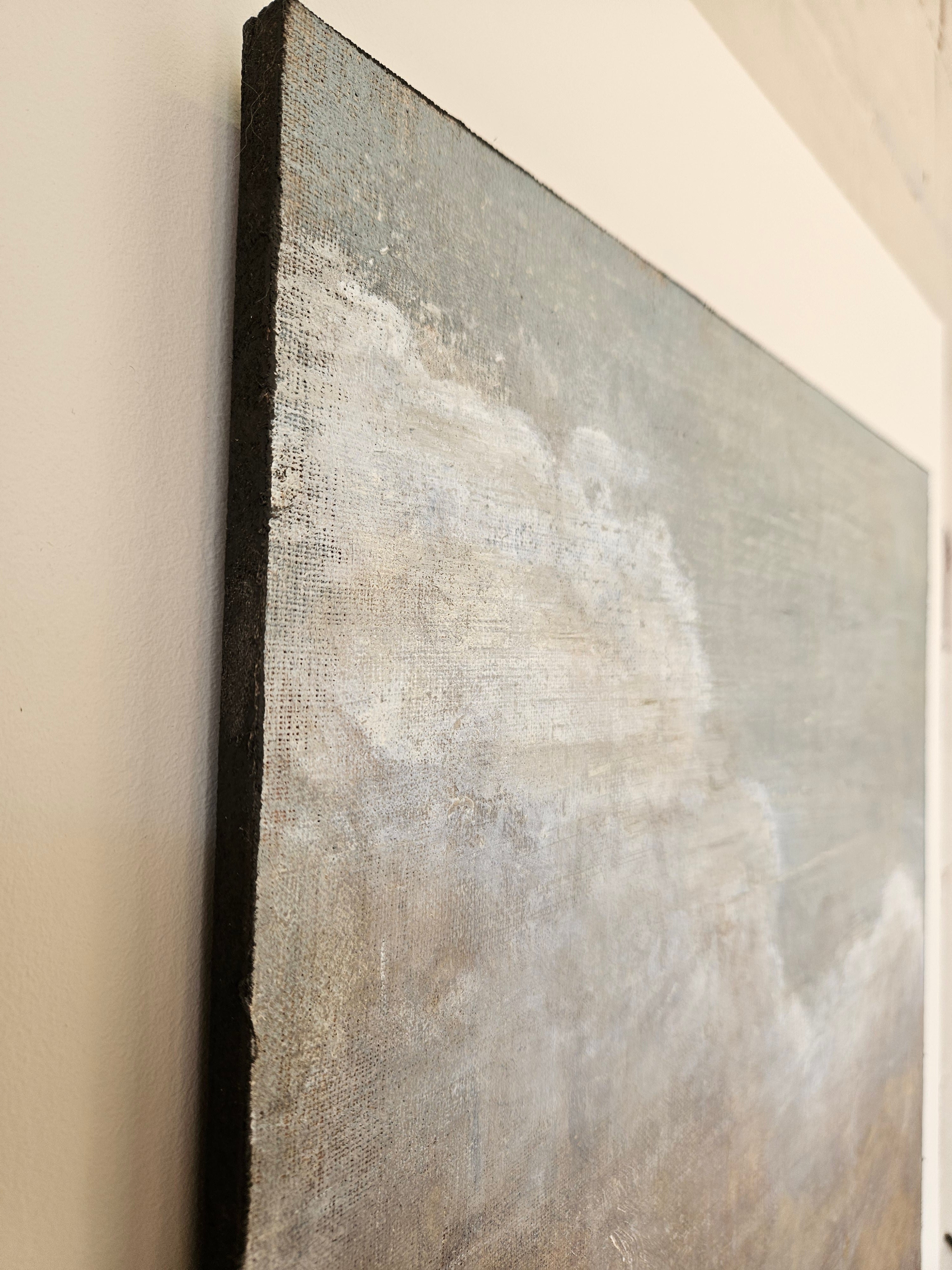 Painting on Canvas, Lime Paint and Oil "above" (40x50cm) — side angle showing textured canvas edge