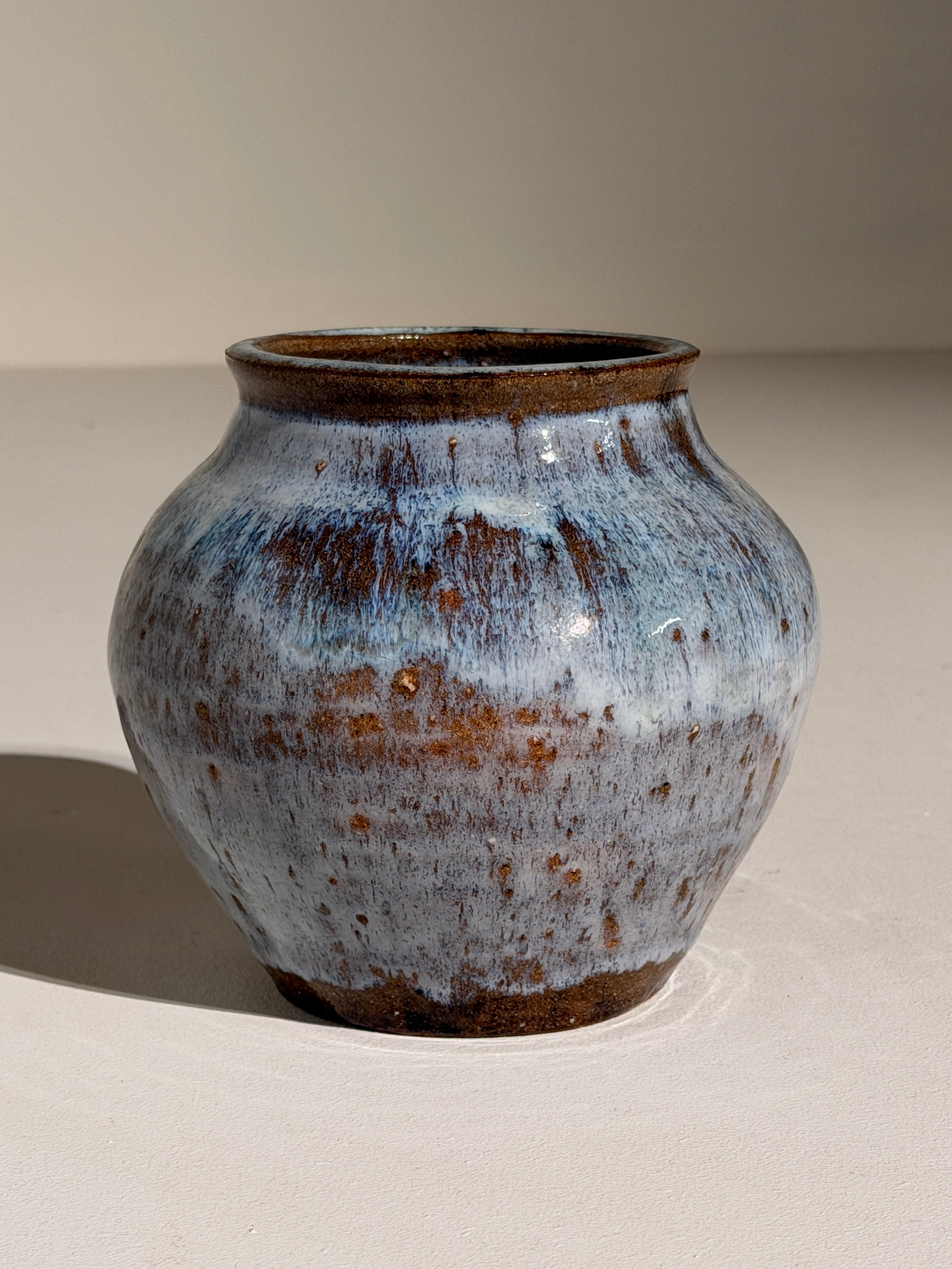 Stoneware Vase, French work, La Borne, circa 1950 — close-up of textured blue glaze