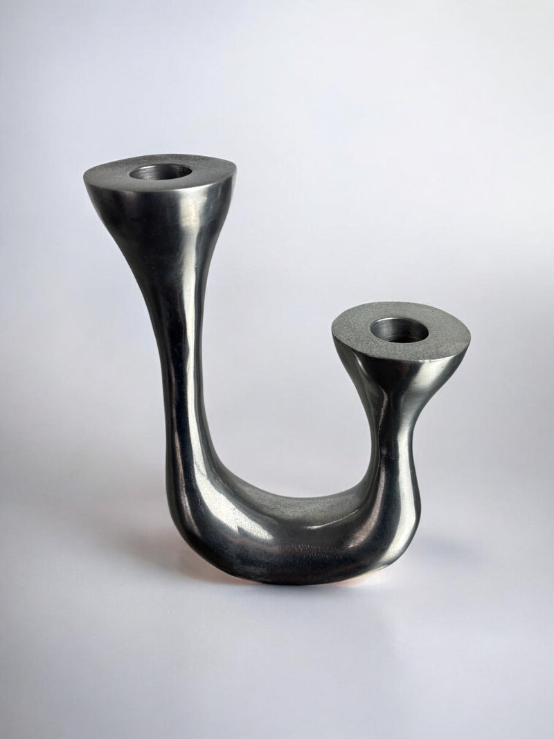 Biomorphic Candleholder, Aluminum, Spain, Circa 1970s — close-up of smooth metallic surface