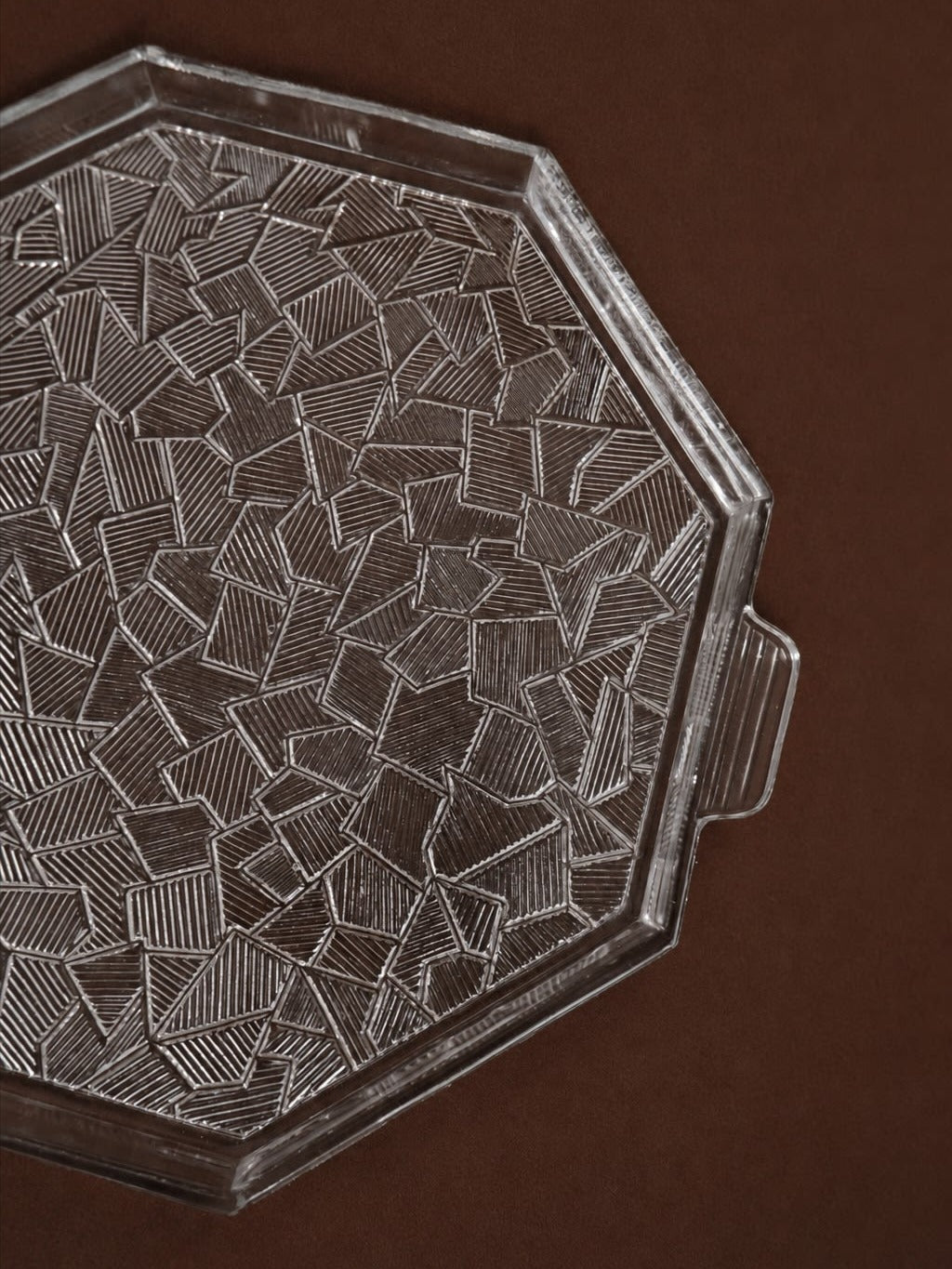 Art Deco Octagonal Pressed Glass Tray — lifestyle setting