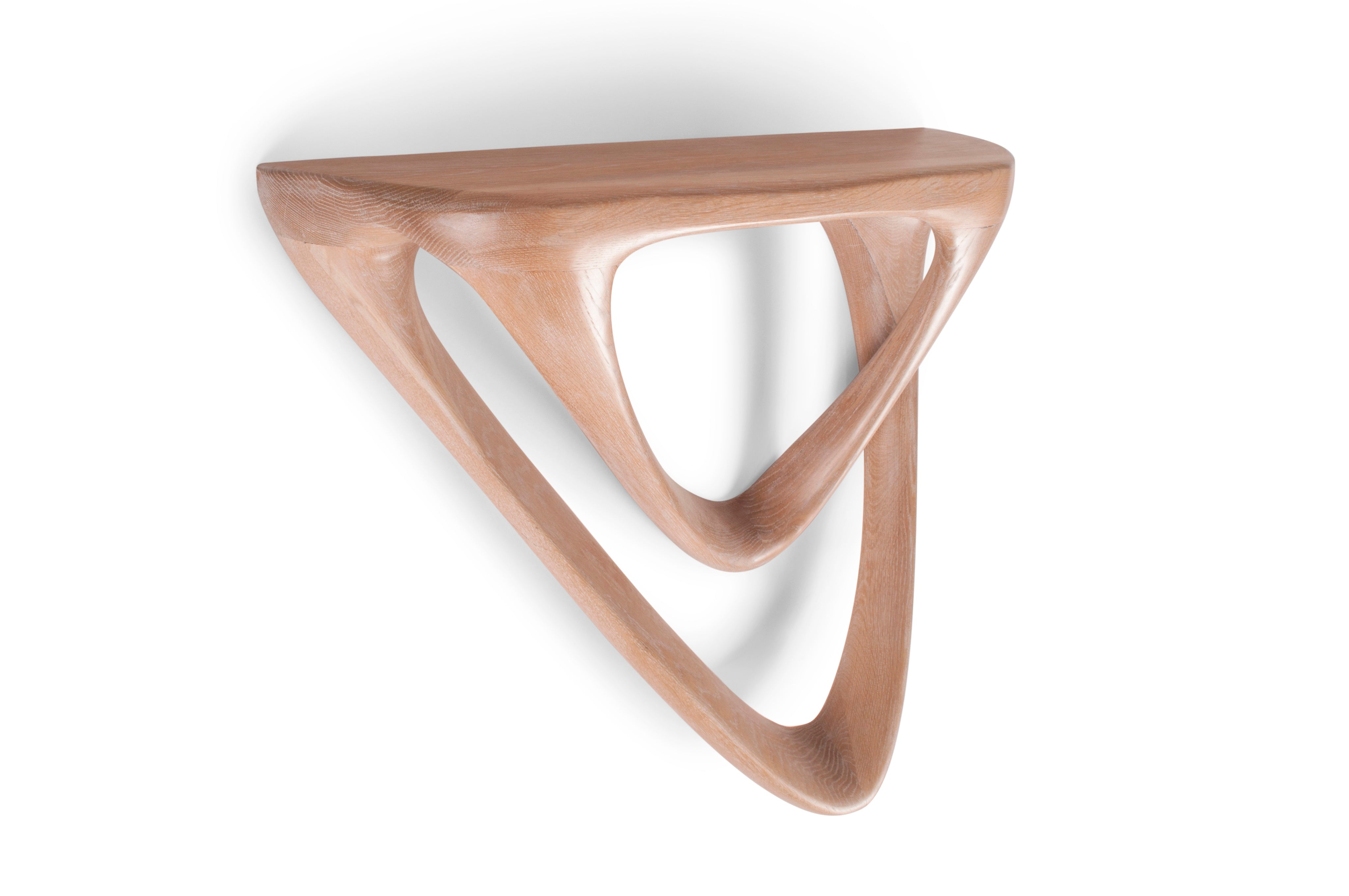 Sculptural Aras Wall mounted console table in White Oak Ceruse — close-up