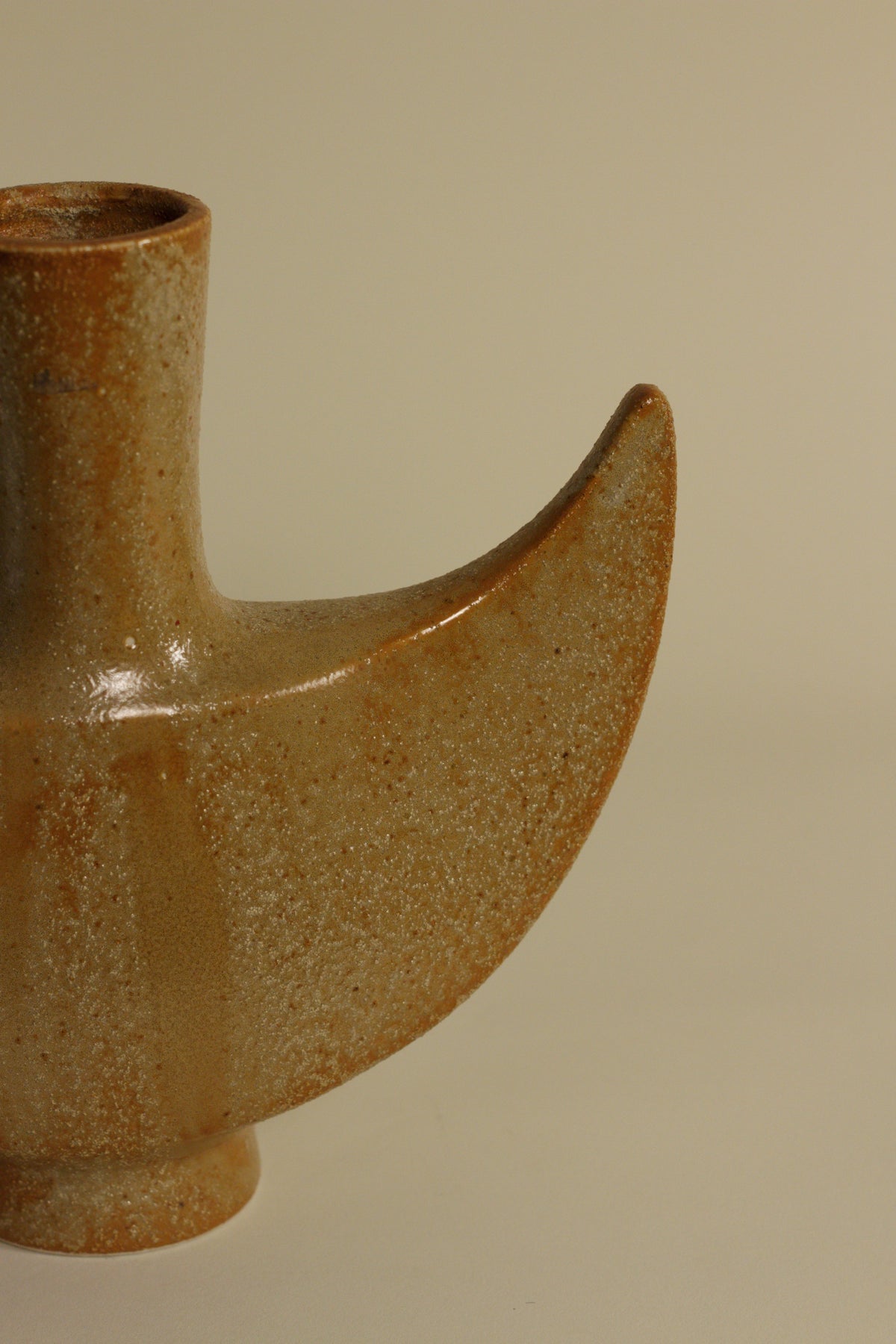 Sculptural Ceramic Vase by Toyo – Crescent Form with Original Label — side angle