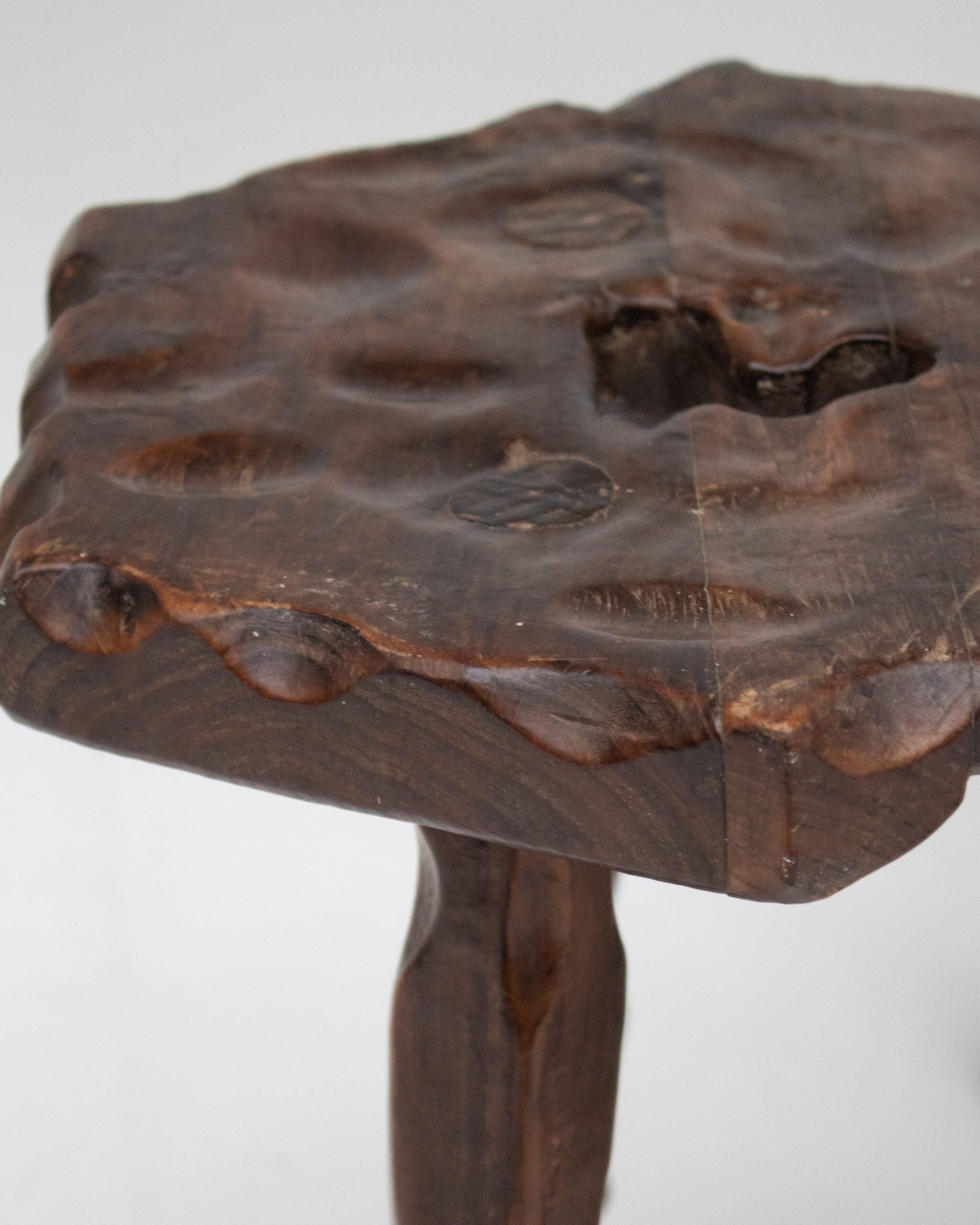 Set of 3 Brutalist Stools in Wood