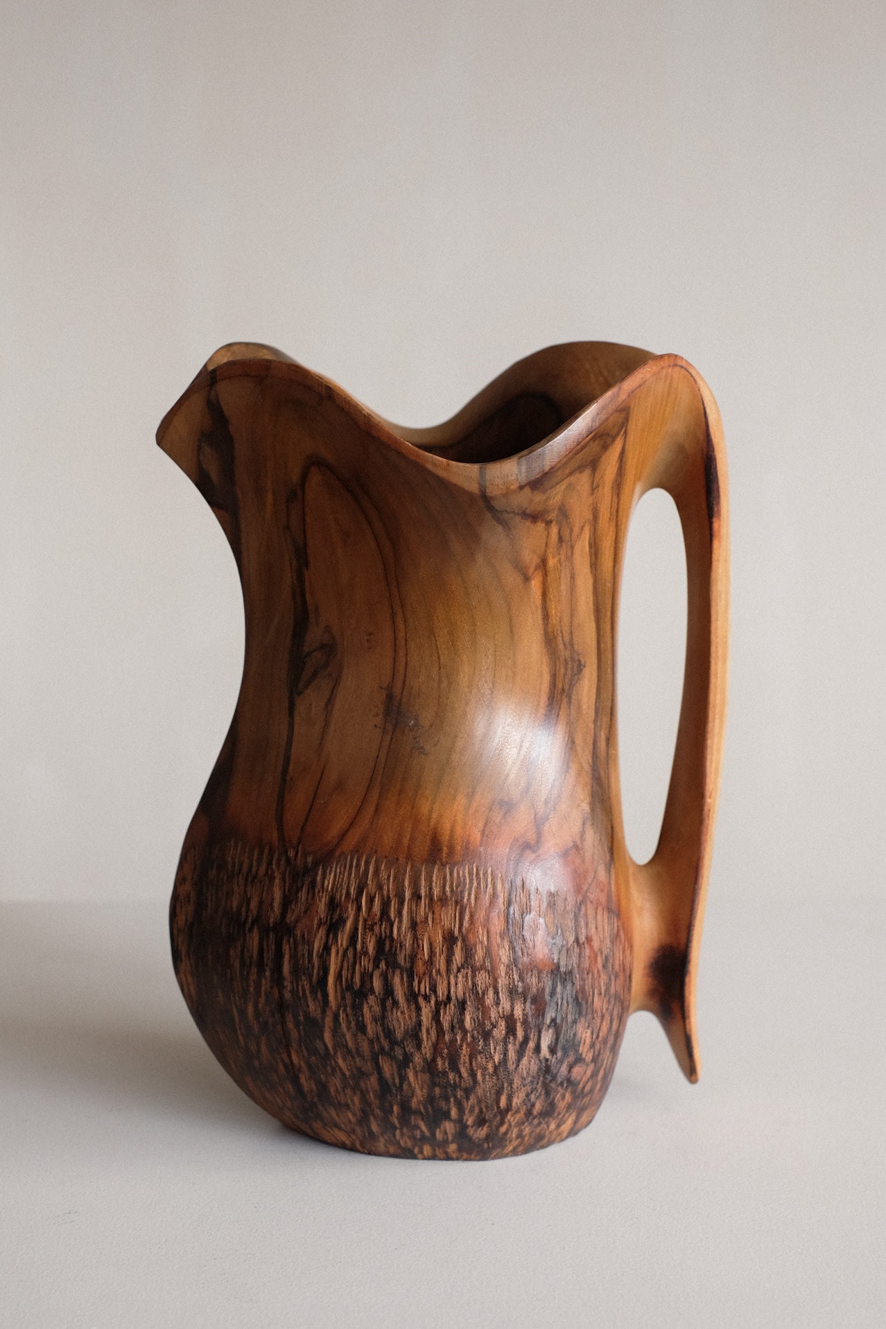 Vintage Handcrafted Wooden Pitcher – Falcon Spain — close-up