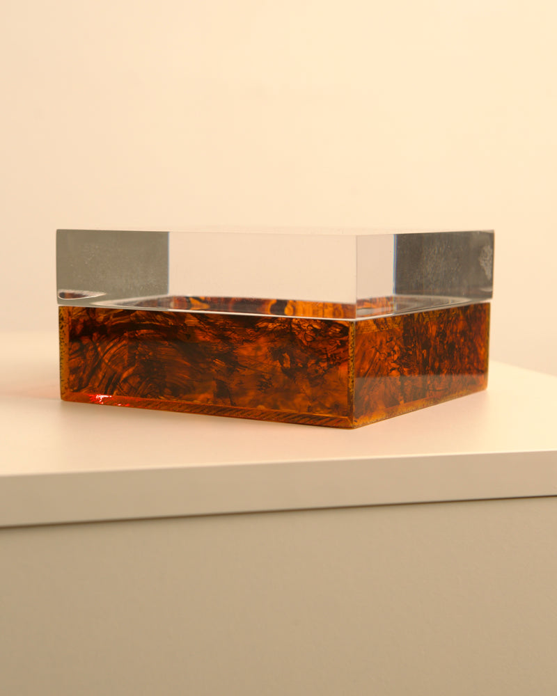 Large Italian acetate box with tortoiseshell pattern and clear lid