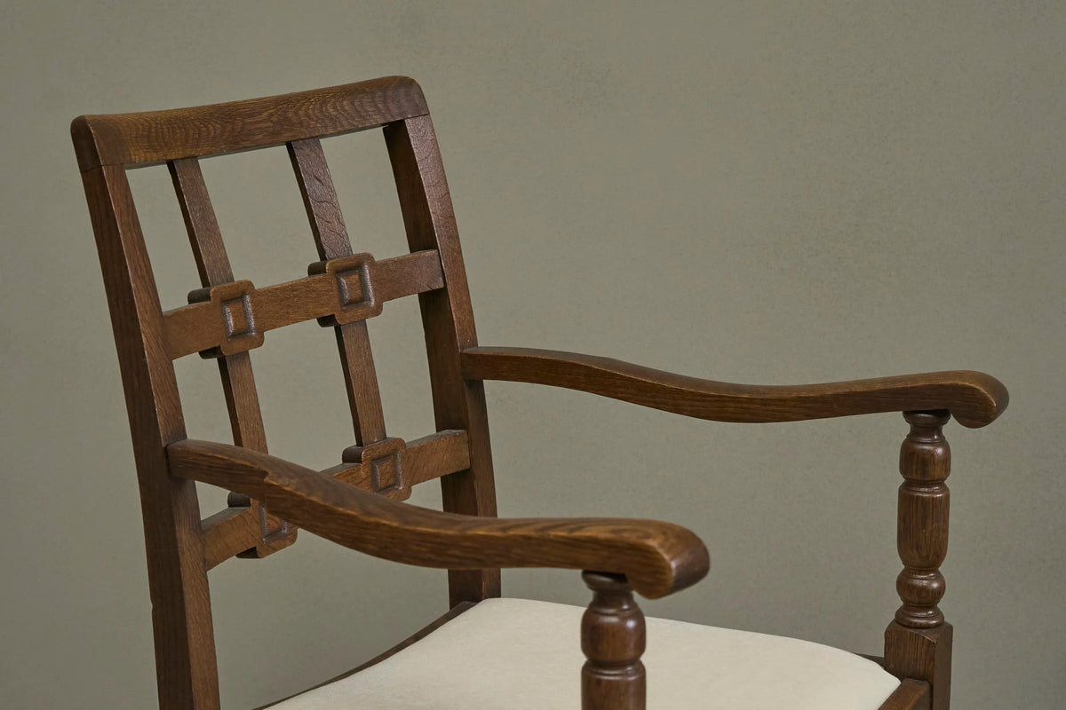 Beautiful Set of 4 French Chairs in Solid Oak and Velvet 1940s — additional view