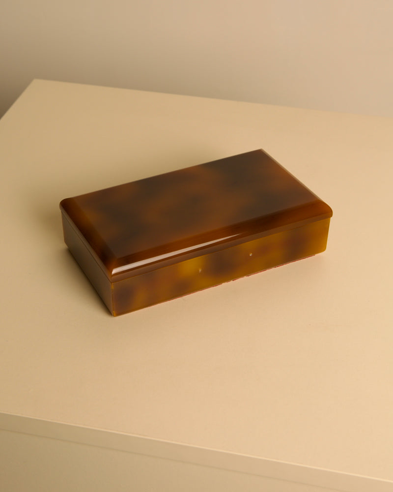 Italian Rectangular Resin Tortoiseshell-effect Box 70's by Treaptyque | The Oblist — resin material, warm brown color