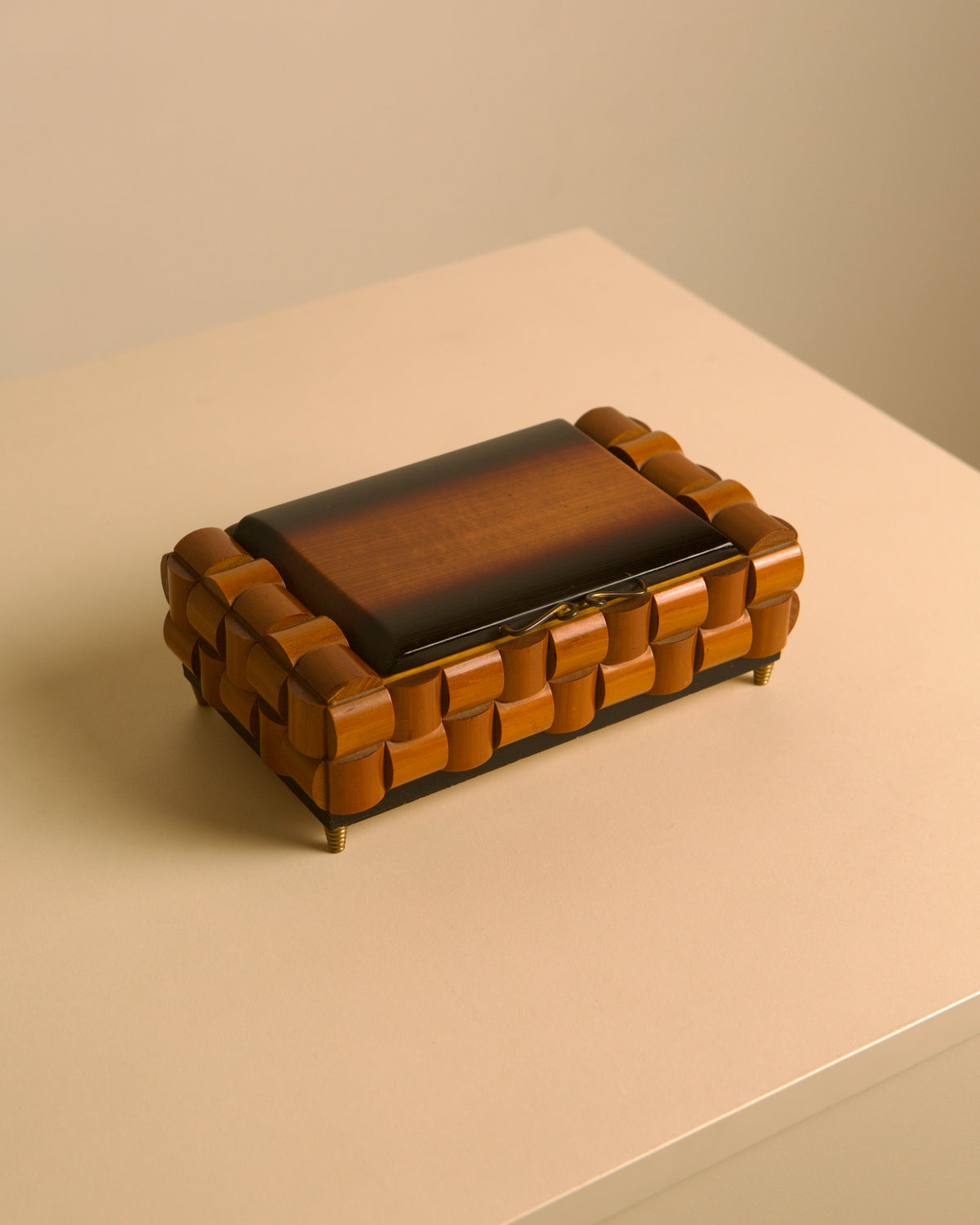 Italian woven wood and brass box, 1970s by Treaptyque | The Oblist