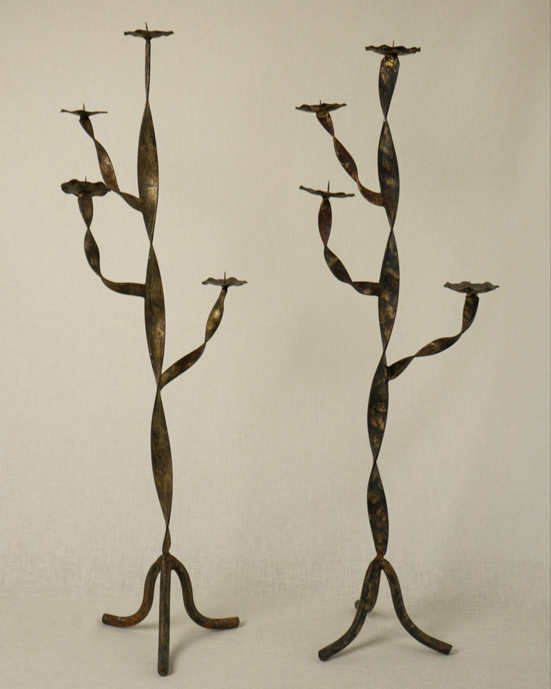 Pair of Gold-Patinated Iron Candlesticks by Truffe Studio | The Oblist