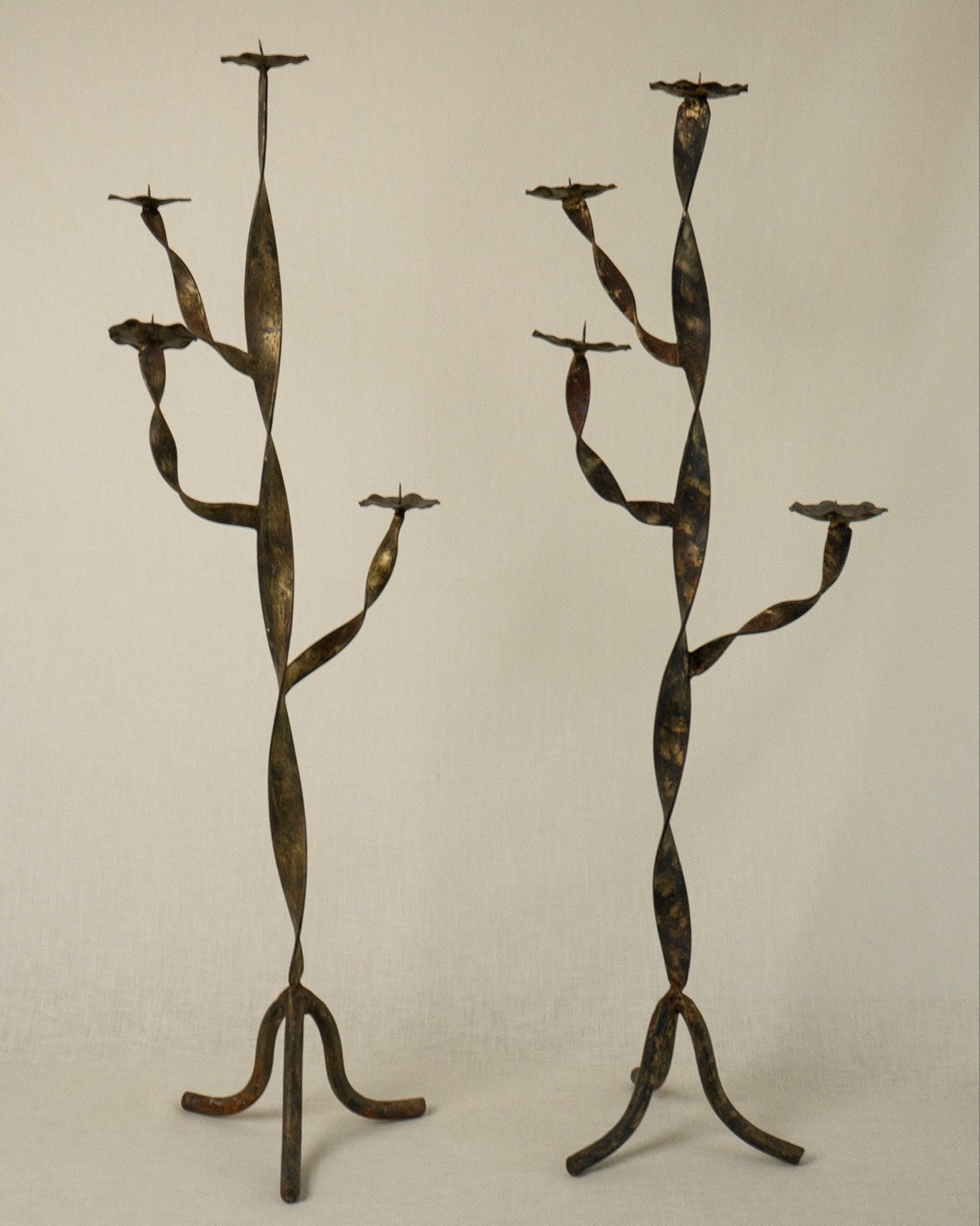 Pair of Gold-Patinated Iron Candlesticks by Truffe Studio | The Oblist