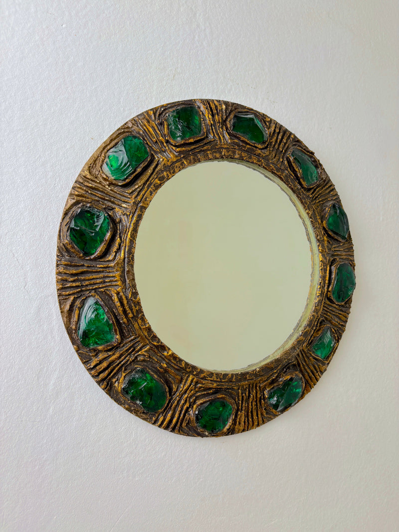Italian Mid-Century Mirror by Creaciones Gobesso, Green Murano Rock Crystals, 1960s by Malamar Studio