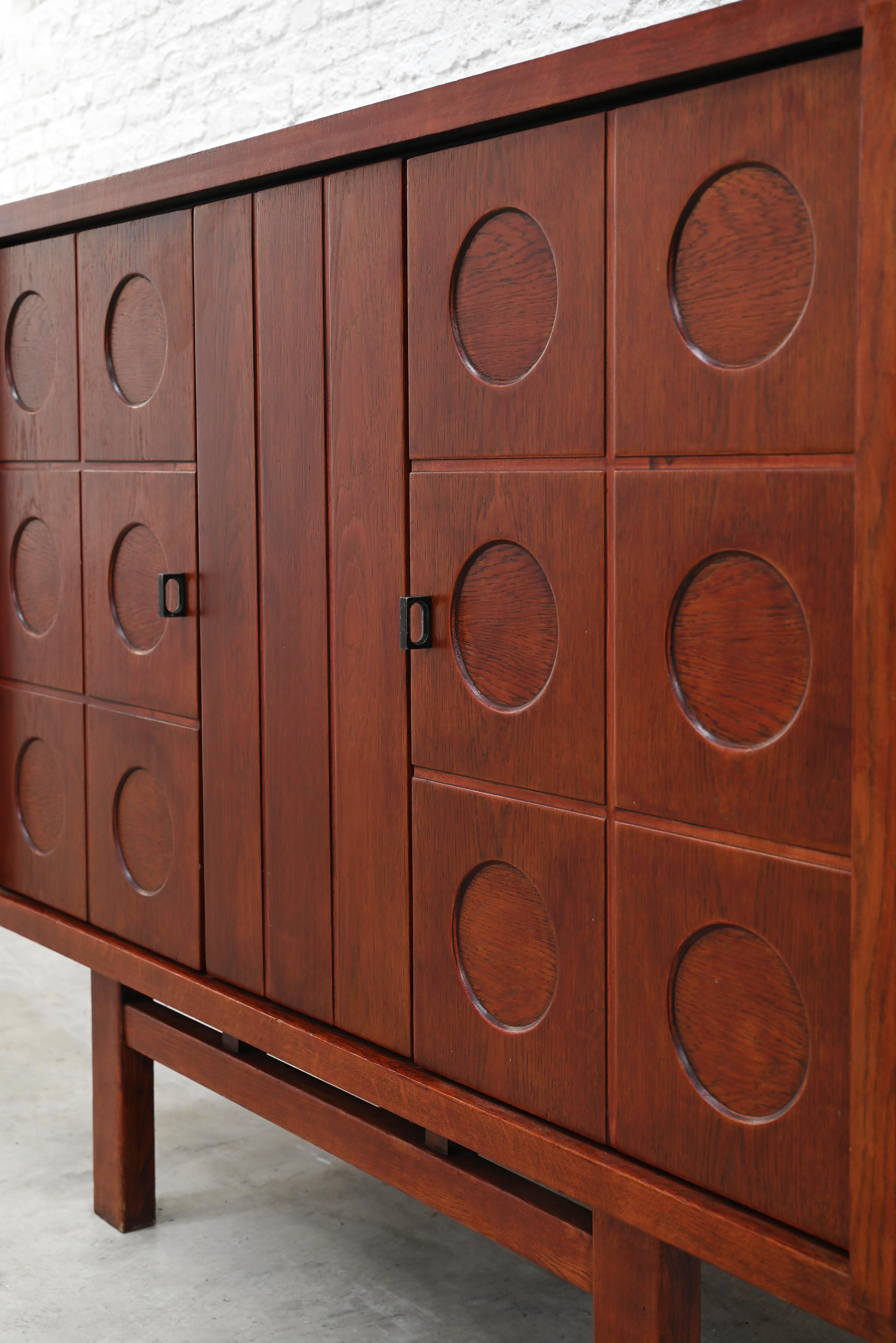 Brutalist Oak Bar Cabinet — close-up