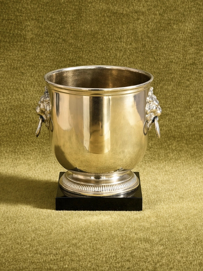 1950s Italian Vintage Brass Lion Head Bucket with Marble Base by Blisse | The Oblist