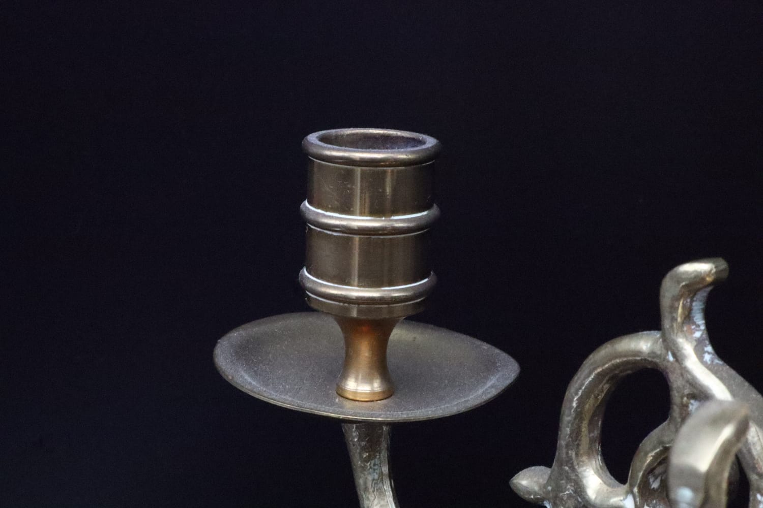 Antique Dutch 5-Light Brass Candelabra - Baluster Stem with Central Sphere, 1930s Holland — side angle