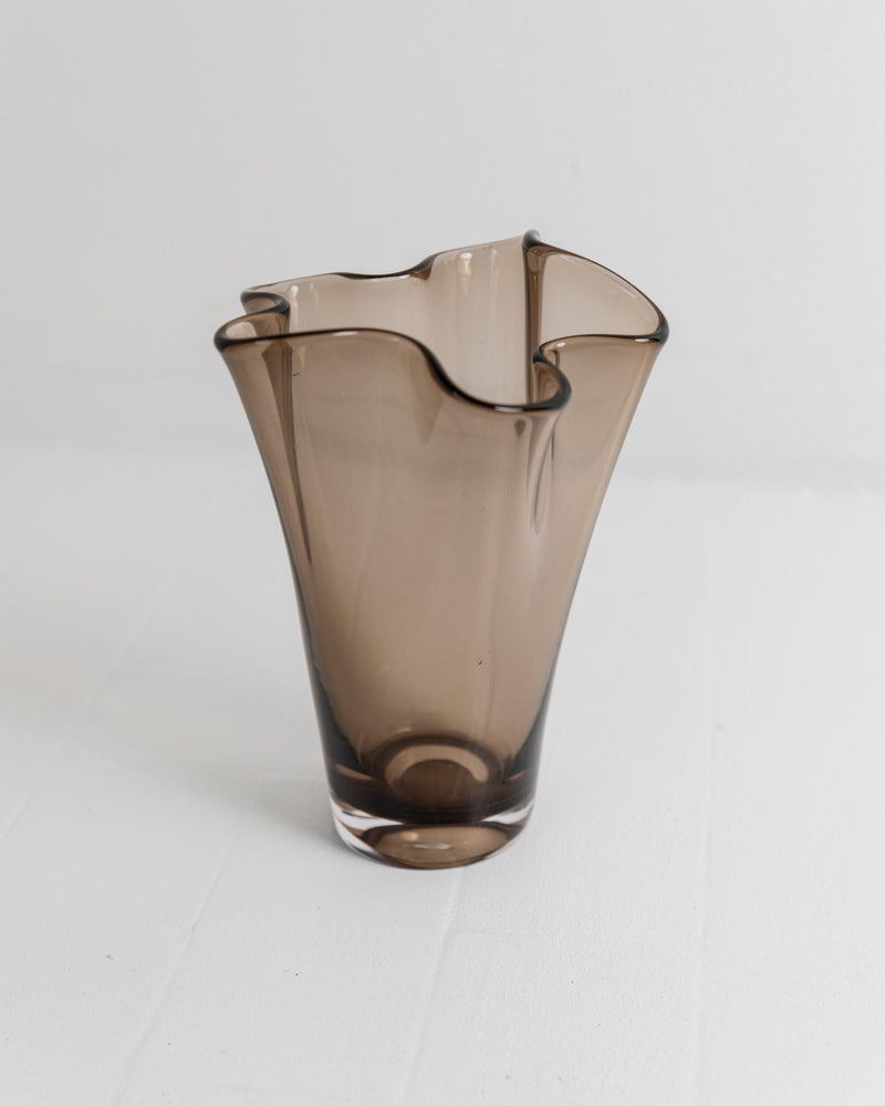 Vintage 1980s Murano Glass Vase, Smoky Brown Organic Wavy Form, Sculptural Italian Glass, Decorative Flower Vase, Elegant Gift Idea — lifestyle setting