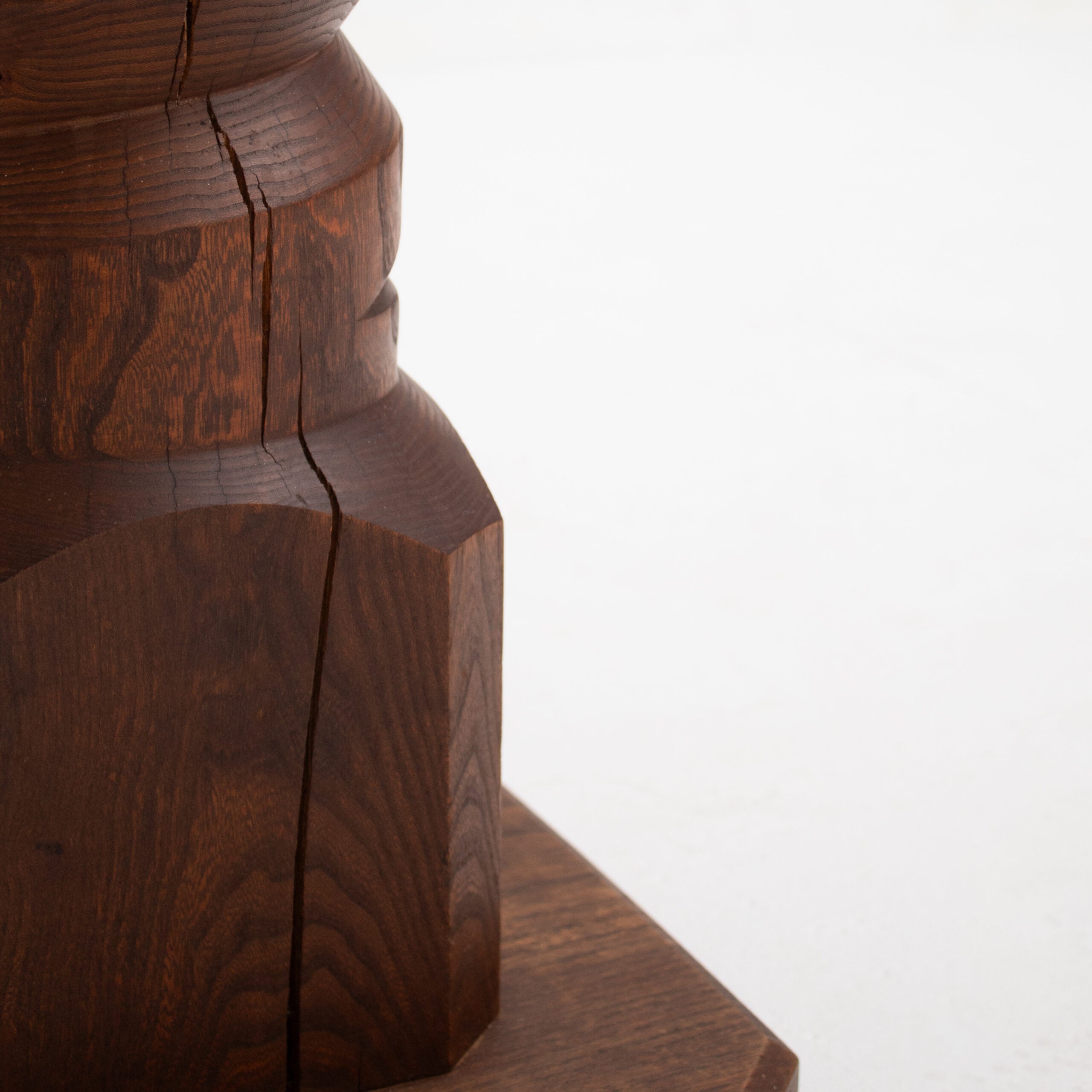 Sculptural Wooden Pillar in Solid Elm with Twisted Geometric Carving — view 9