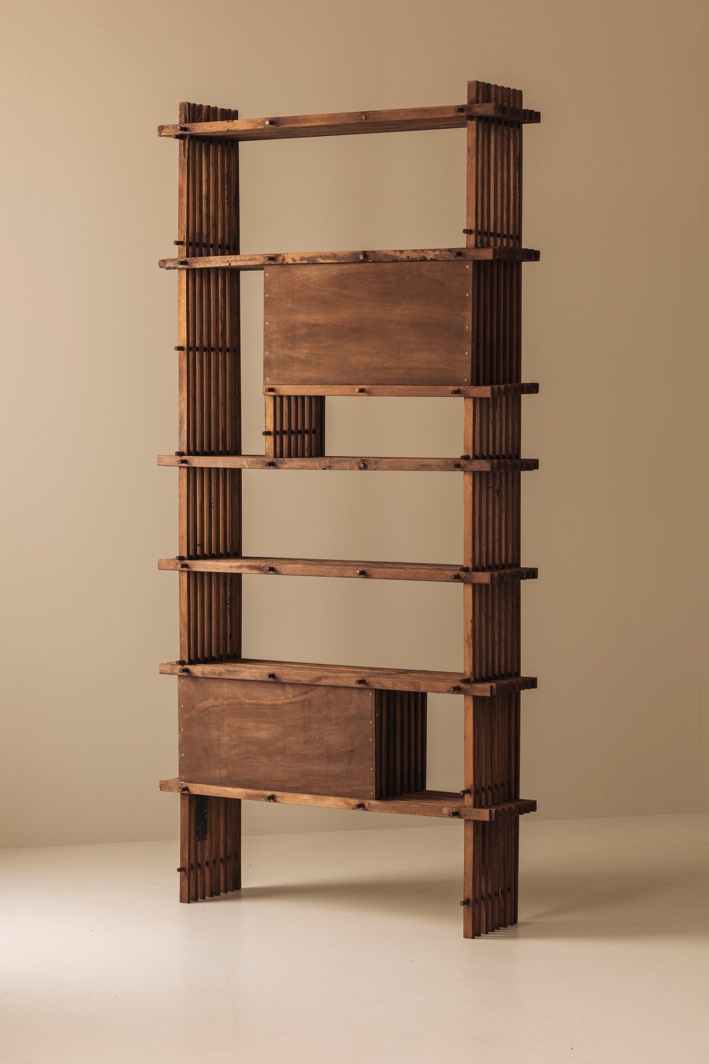 Architectural French oak bookcase / cabinet from the 1950s — close-up