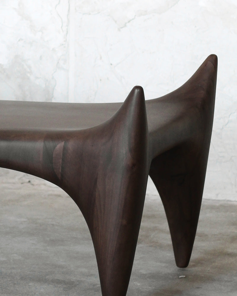 Voron Bench — close-up of dark wood legs and surface
