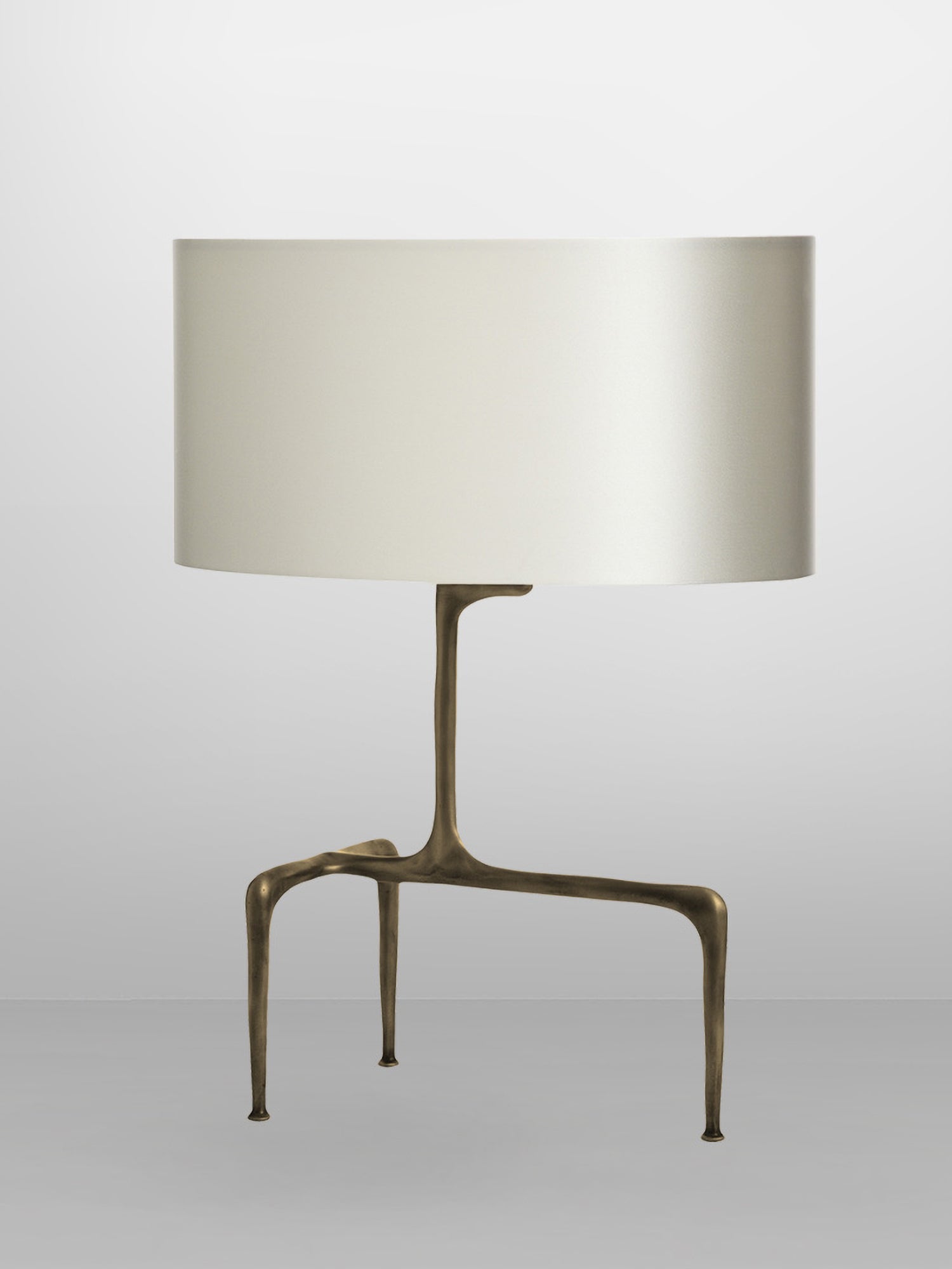 BRAQUE Table with Dove Grey Silk Shade by CTO Lighting | The Oblist — brass base, modern design