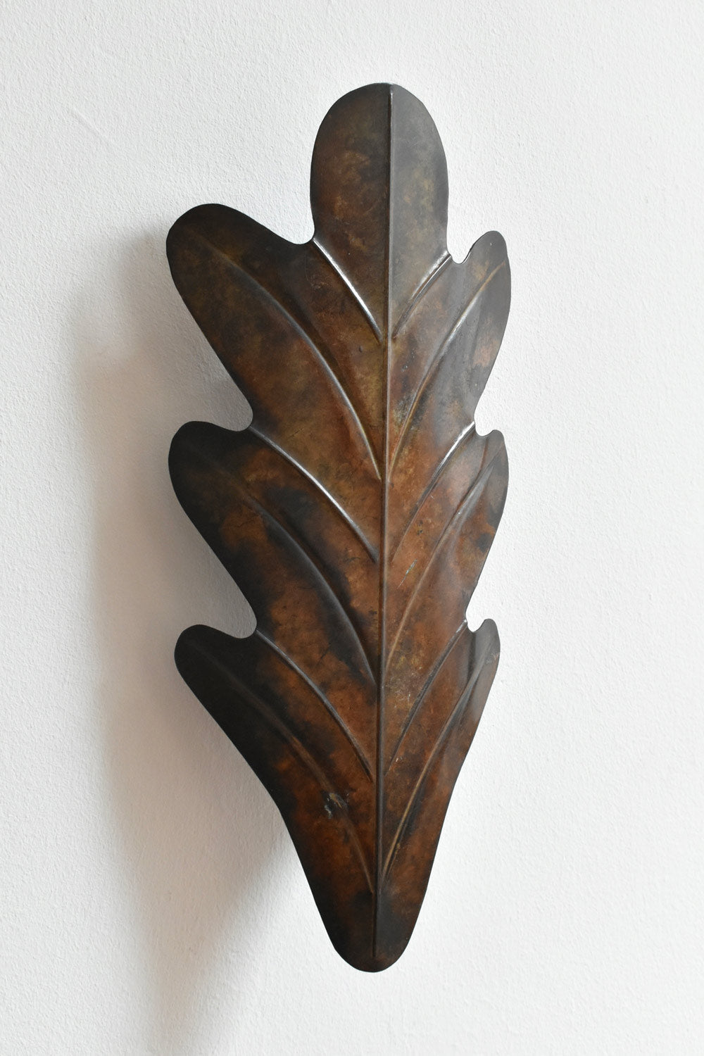 Pair of Painted Metal Acanthus Leaf Wall Sconces, 1970s — top view highlighting textured bronze finish