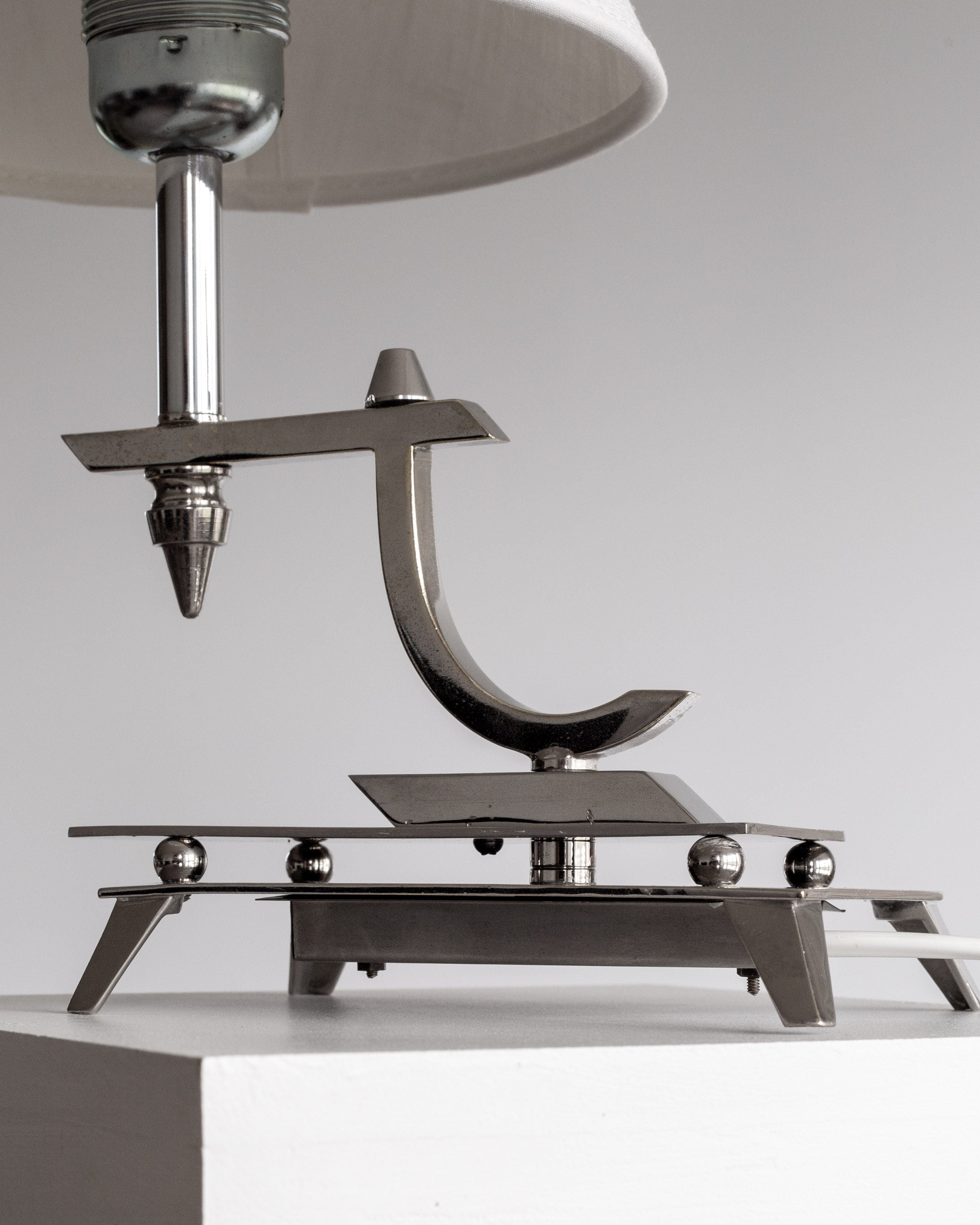 Sculptural Chrome Art Deco Table Lamp, 1930s — back view highlighting chrome base design