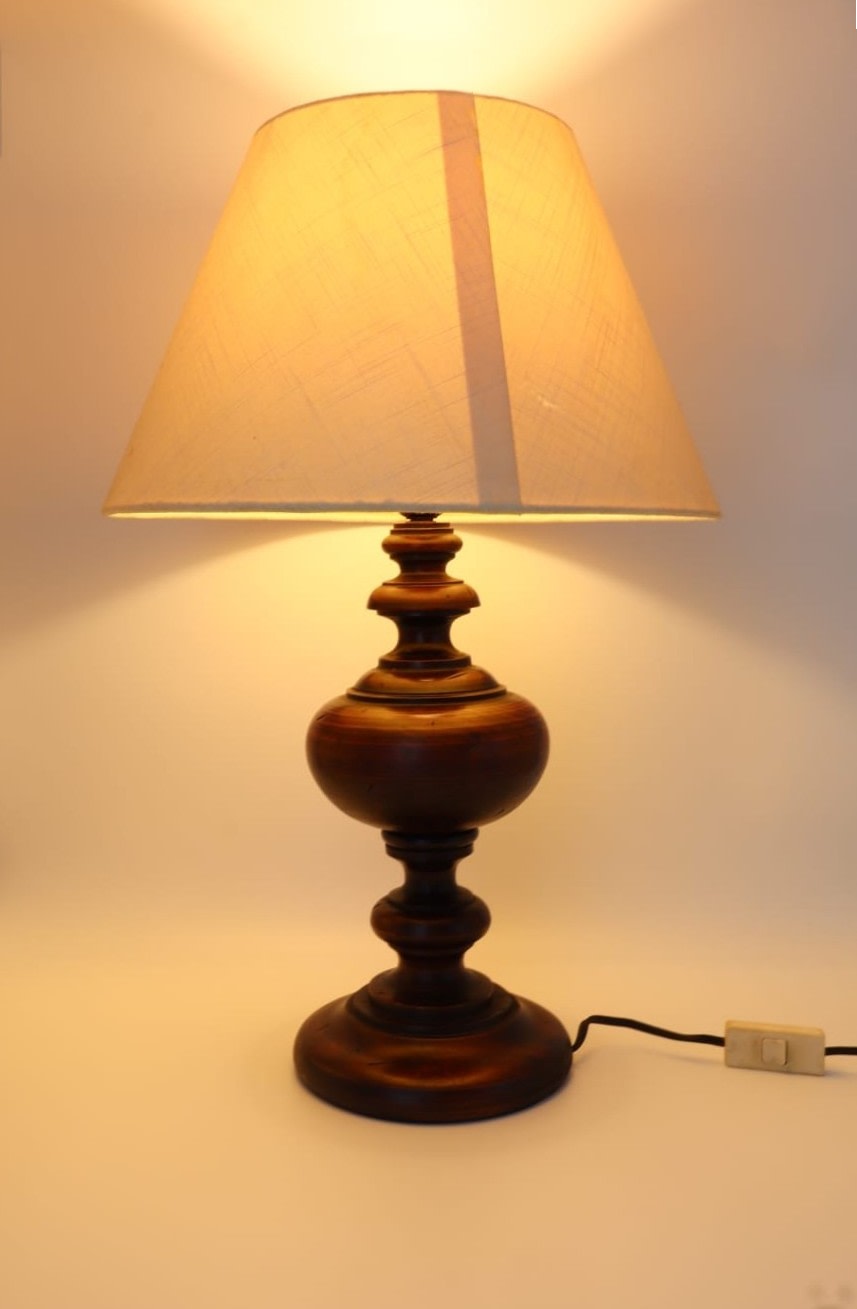 Mid-Century Turned Wood Table Lamp – Netherlands, ca. 1950–1960 by Forma Finds | The Oblist