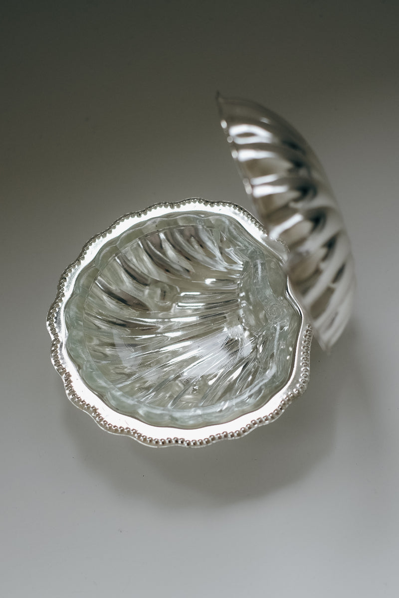 Shell Shaped Butter Dish by septembre studios | The Oblist — glass with silver trim