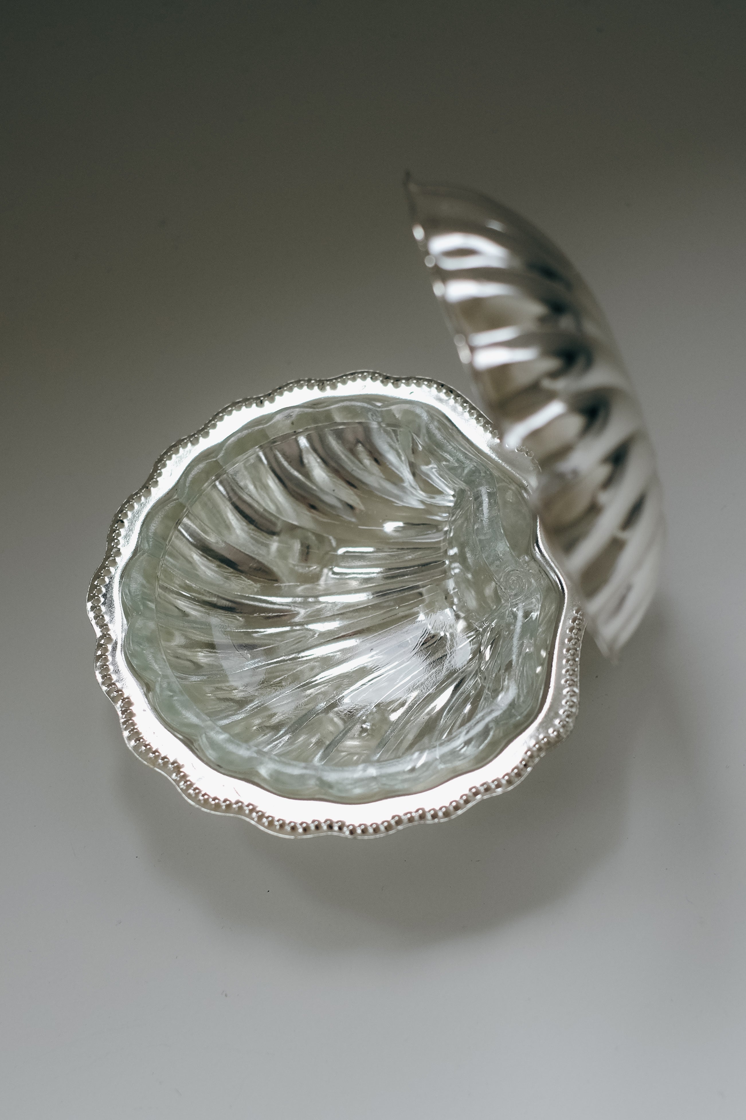 Shell Shaped Butter Dish by septembre studios | The Oblist — glass with silver trim